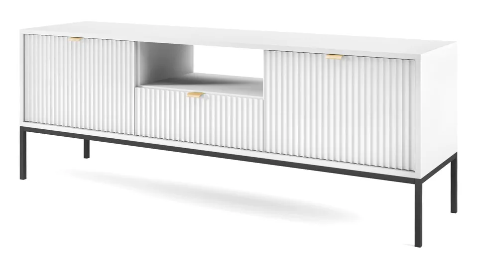 selsey-vellore-tv-schrank-154-cm-wei-mit-geriffelten-fronten-und-goldenen-griffe image 1