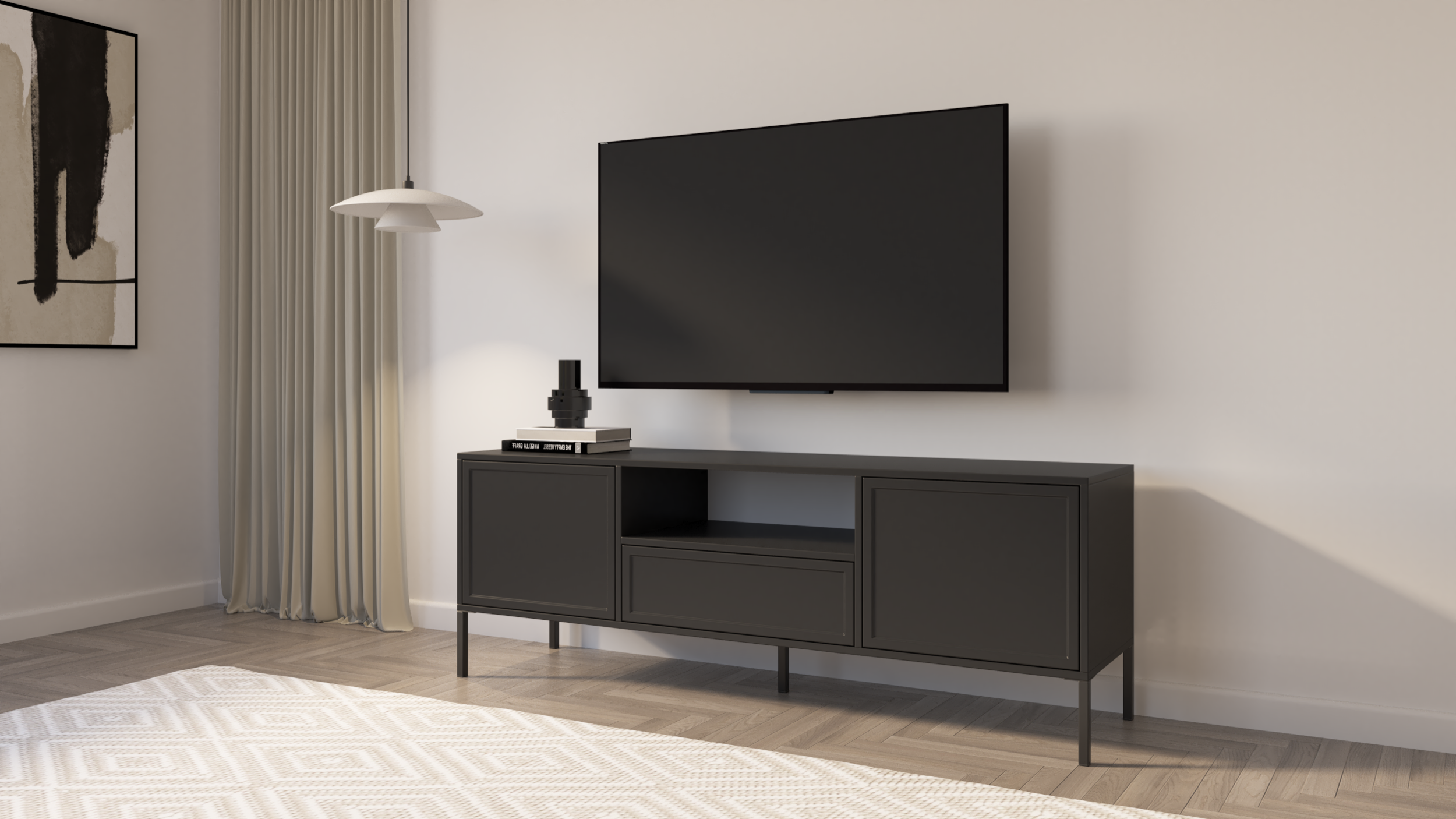 selsey-velveto-tv-schrank-160-cm-zweit-rig-mit-schublade-und-nische-schwarz image 5