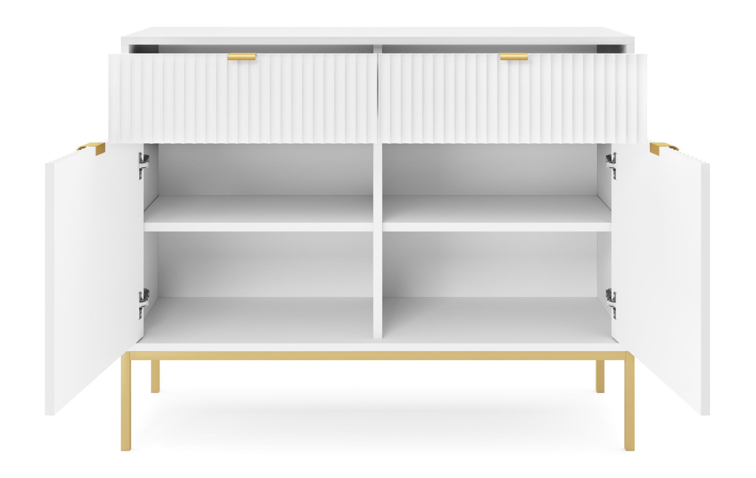selsey-vellore-zweit-rige-kommode-104-cm-wei-mit-rillenfronten-und-goldenem-gest image 4