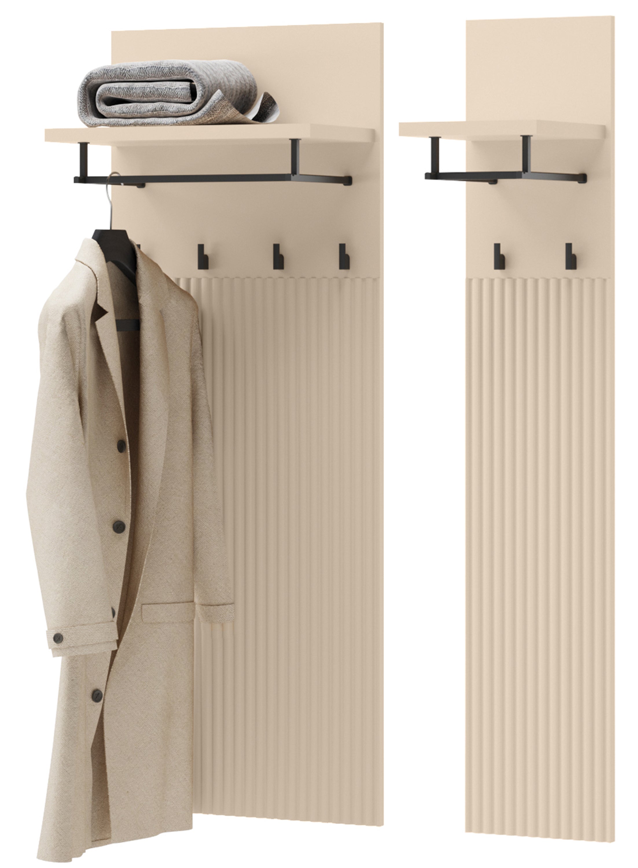 selsey-trend-wandhalter-76-cm-mit-regalen-sandbeige-schwarz-gerillte-fronten image 3