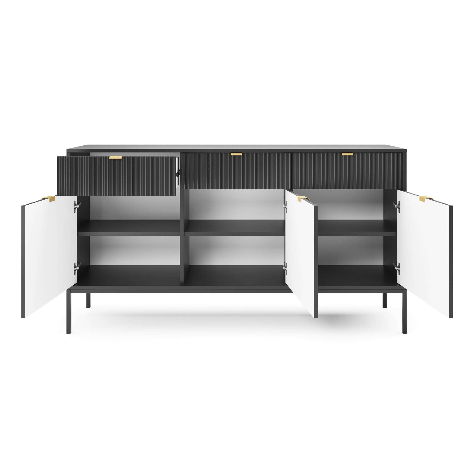 selsey-vellore-dreht-r-kommode-154-cm-schwarz-mit-rillenfronten-goldgriffe image 7