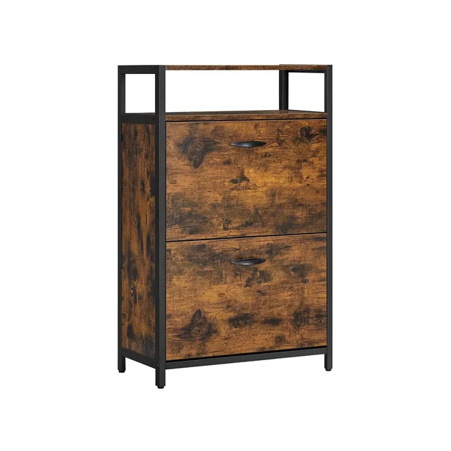vasagle-schuhschrank-mit-2-klappen-rustikal-schwarz image 1