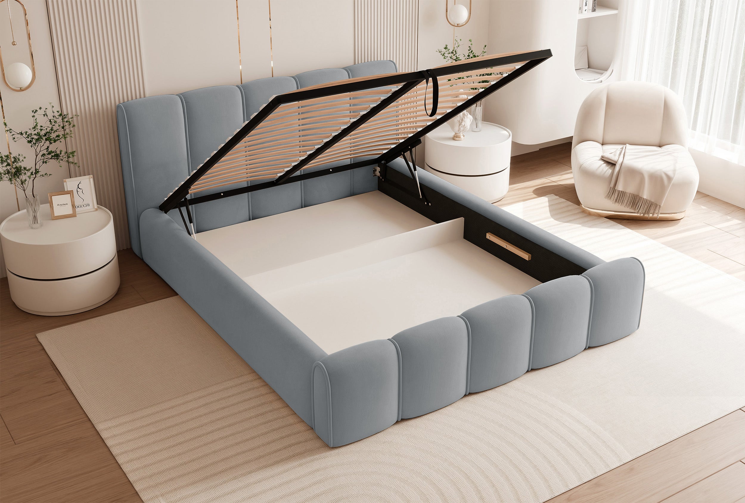 selsey-moenne-gepolstertes-bett-160x200-cm-mit-stauraum-grauer-hydrophober-samt- image 3
