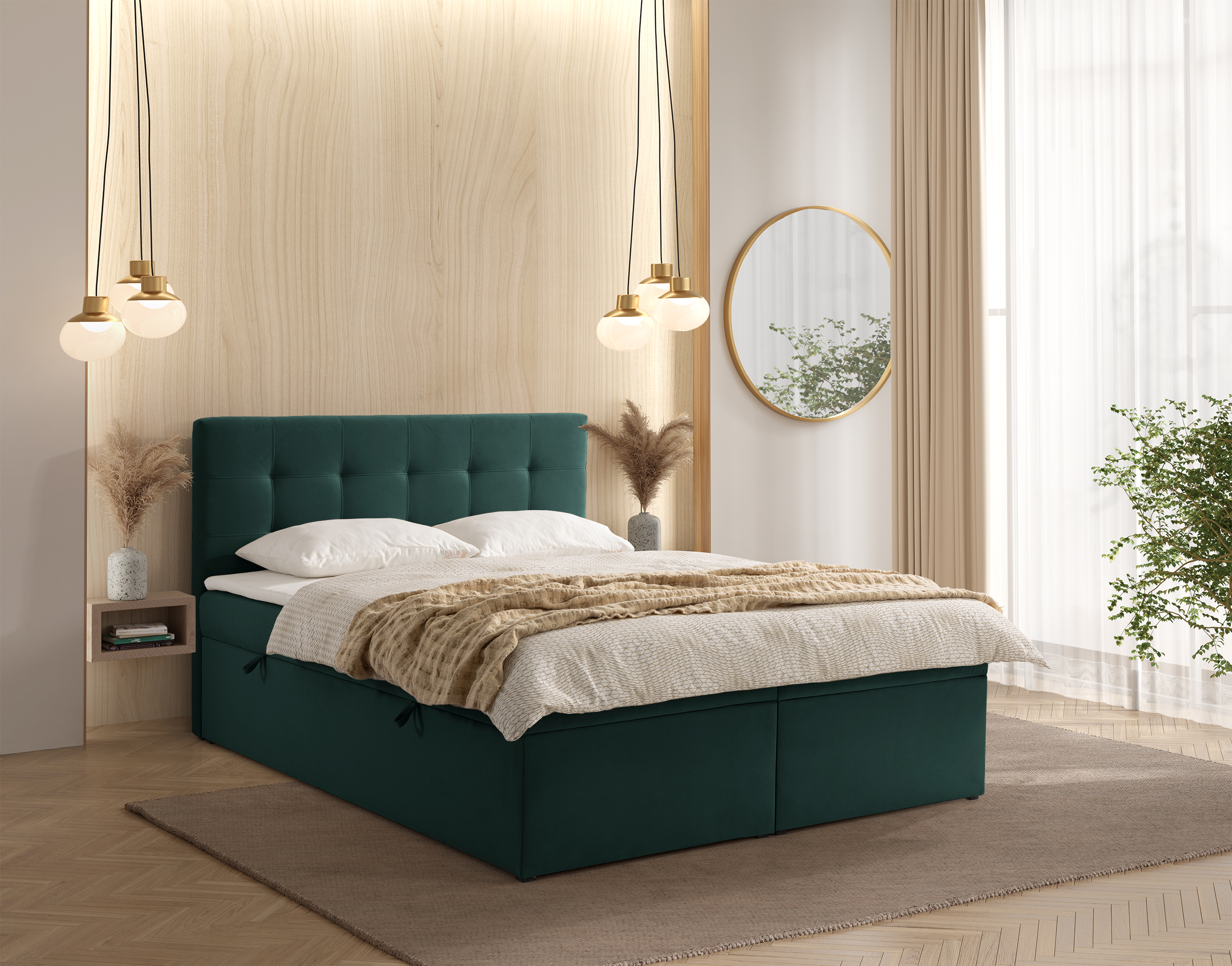 selsey-ronneo-kontinentalbett-140x200-cm-mit-stauraum-und-topper-gr-ner-samt image 2