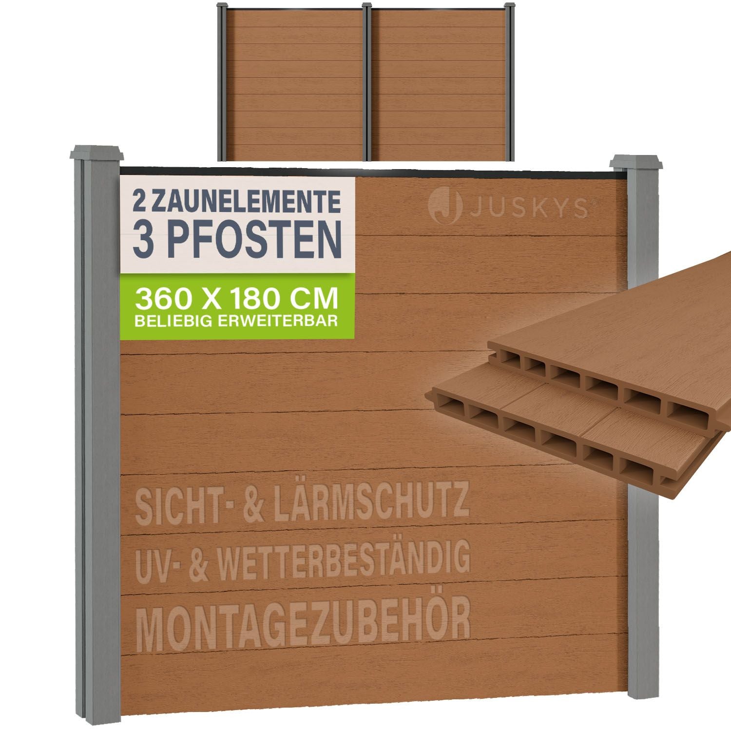 juskys-wpc-zaun-sichtschutzzaun-1er-set-teak image 8