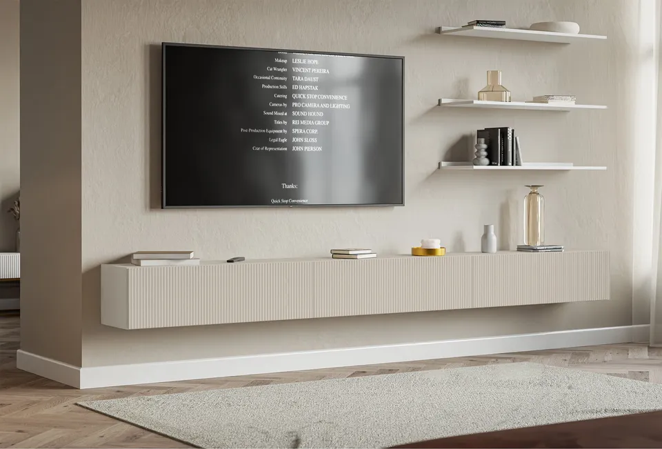selsey-veldio-h-ngender-tv-schrank-300-cm-dreit-rig-geriffelte-front-grau-beige image 1