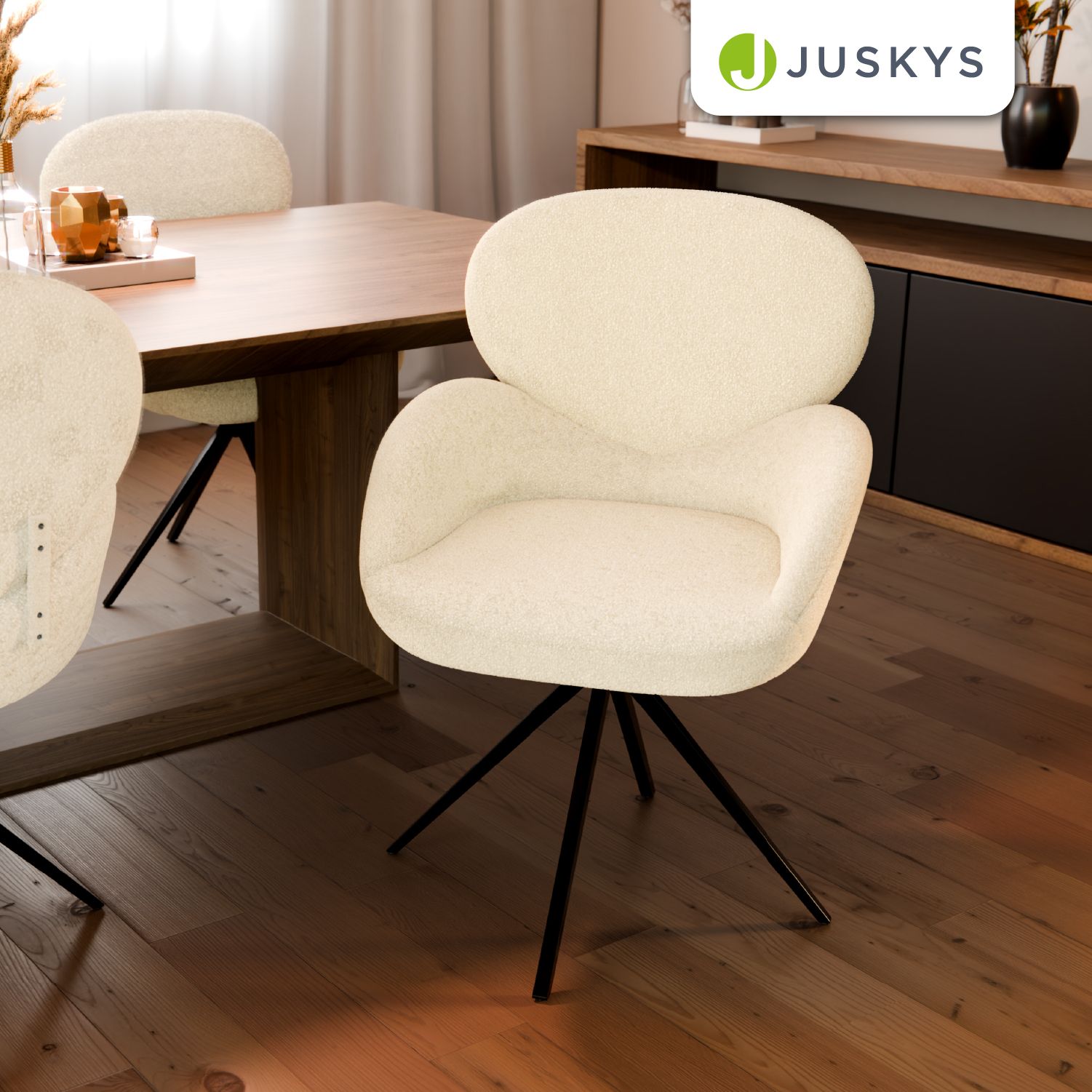 juskys-drehstuhl-albano-boucl-creme-esszimmerstuhl-360 image 7