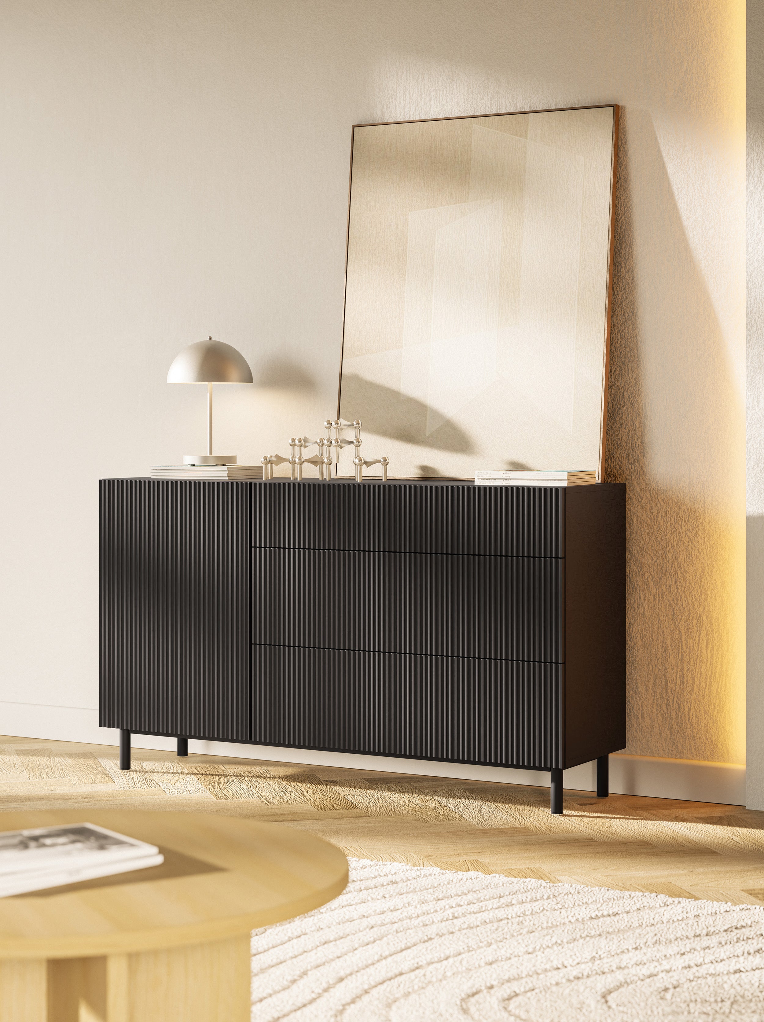 selsey-veldio-new-kommode-140-cm-schwarz-mit-gefr-ster-front-und-3-schubladen image 4