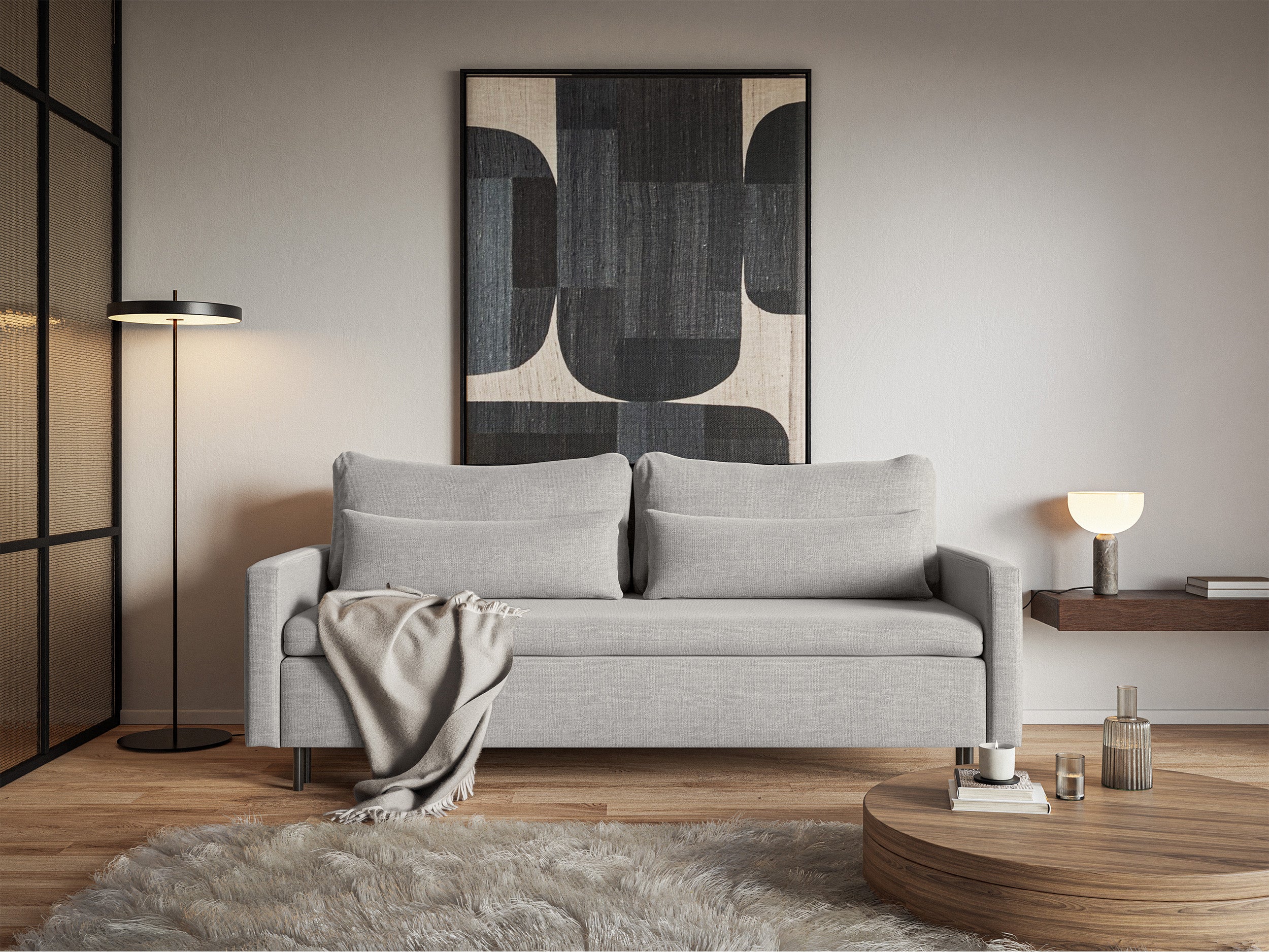 selsey-umpro-dreisitziges-schlafsofa-mit-bettkasten-grauer-chenille-bezug image 2