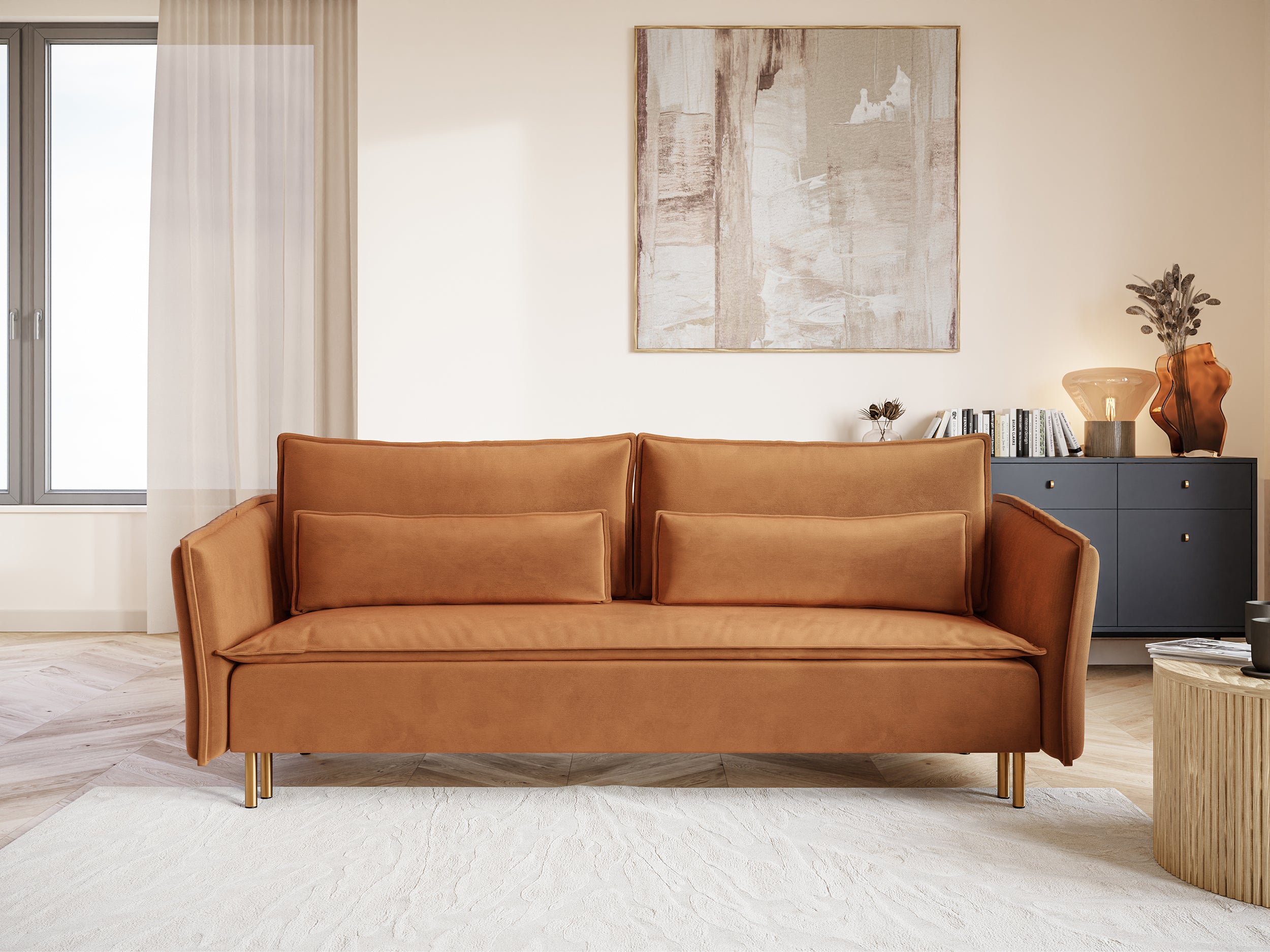 selsey-ummo-dreisitzer-schlafsofa-kupfer-mit-stauraum-samt-wasserabweisend-goldb image 2