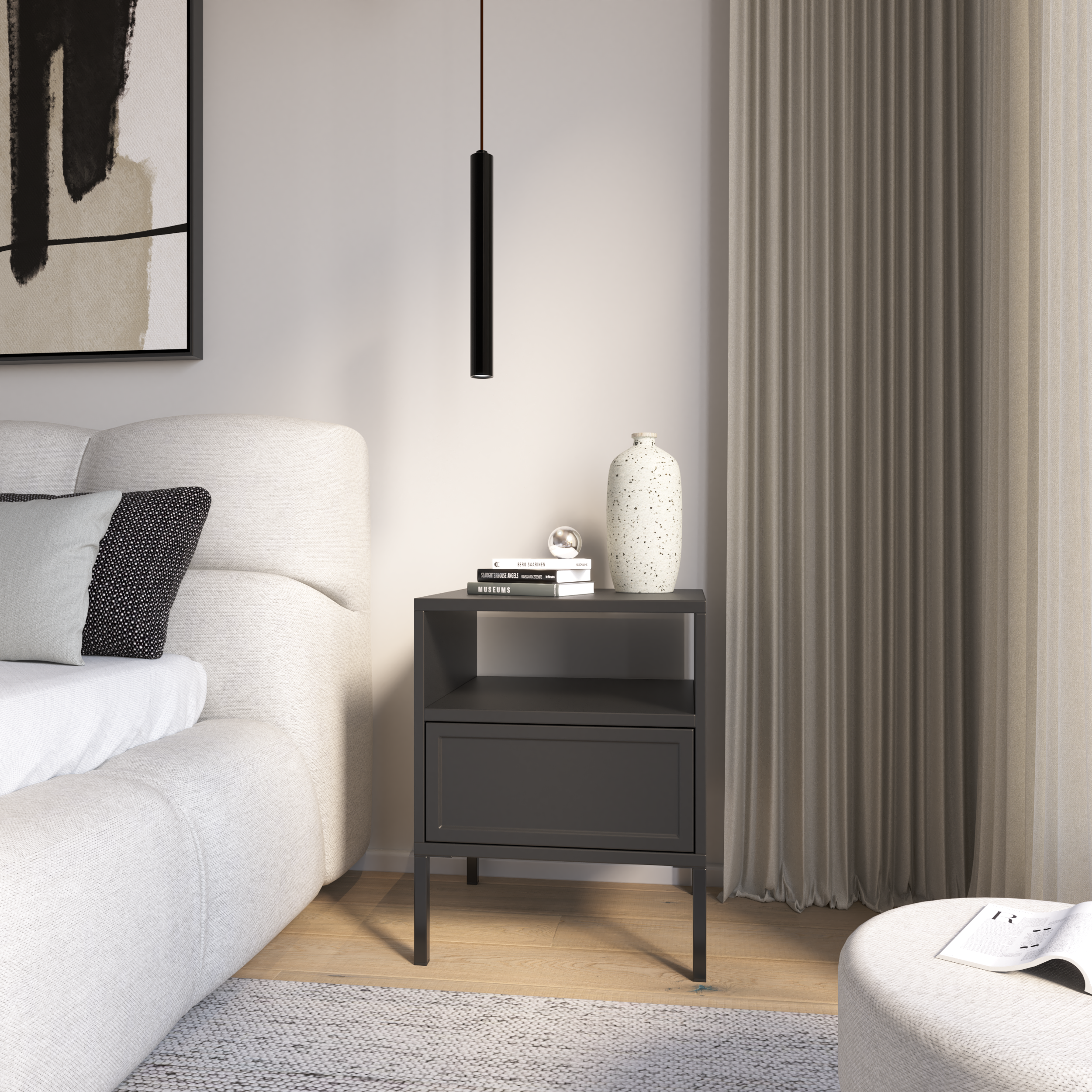 selsey-velveto-nachttisch-45-cm-schwarz-mit-schublade-und-fach image 2