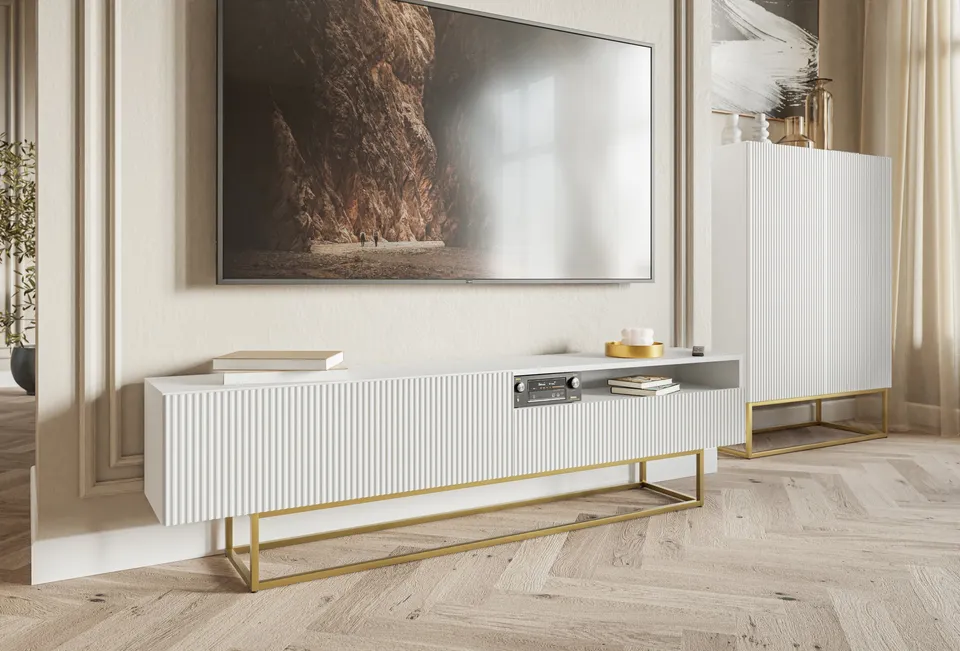 selsey-veldio-tv-schrank-175-cm-wei-mit-goldenen-beinen-gefr-ste-front-und-nisch image 1