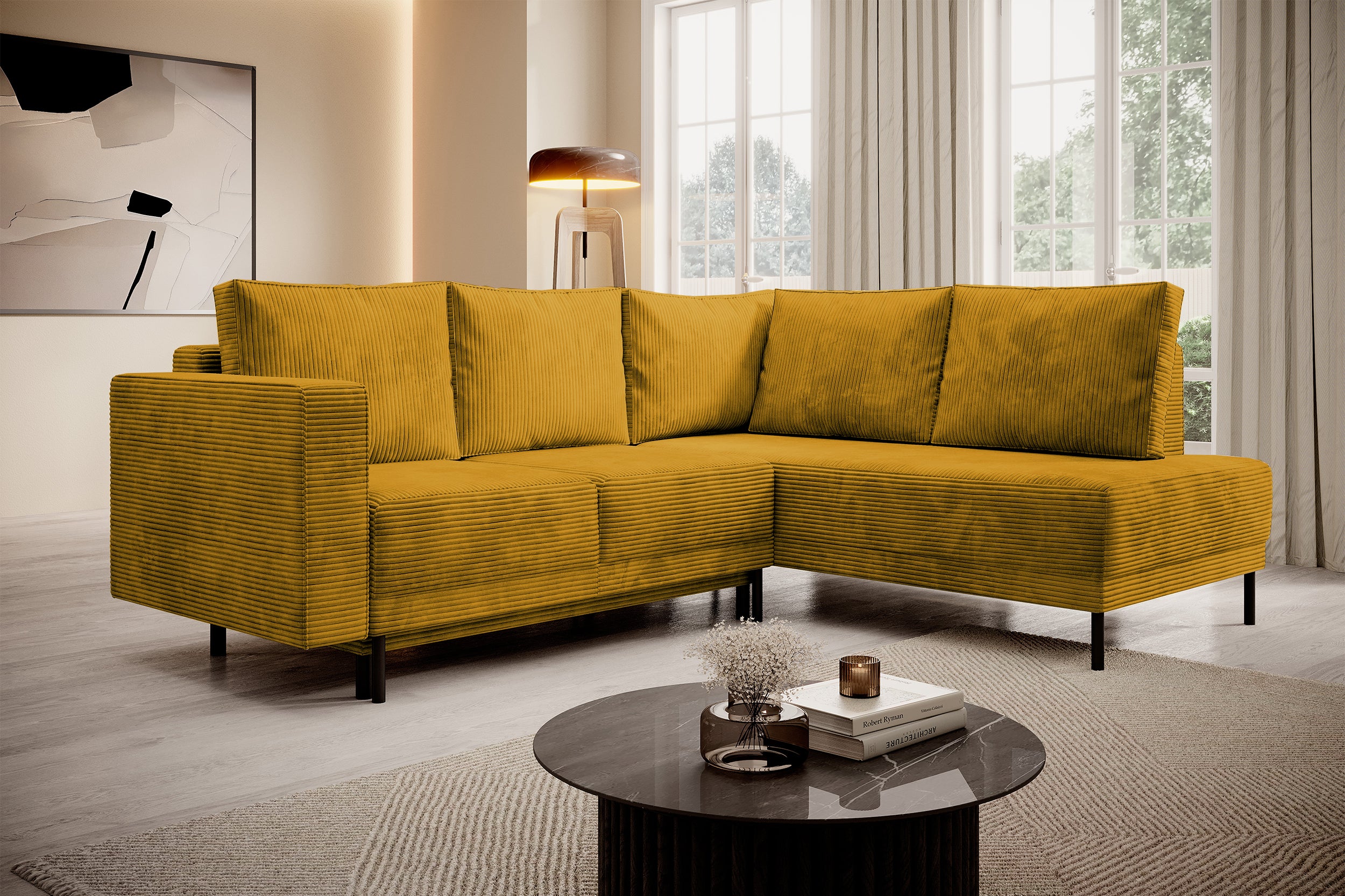 selsey-rodario-ecksofa-rechts-mit-schlaffunktion-und-bettkasten-senfgelber-cord image 2