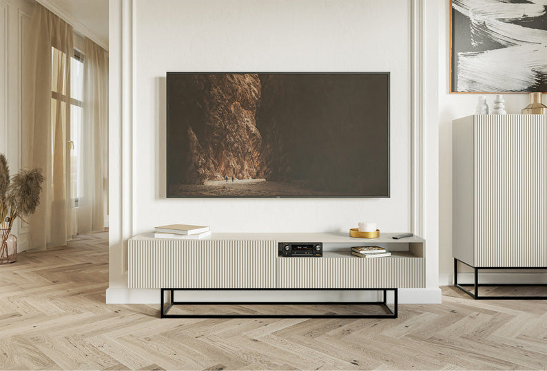 selsey-veldio-tv-schrank-175-cm-grau-beige-gefr-ste-front-nische-schwarze-beine image 1