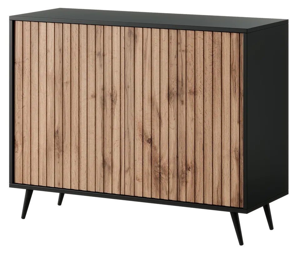 selsey-bello-kommode-mit-lamellenfronten-104-cm-schwarz-wotan-eiche image 1