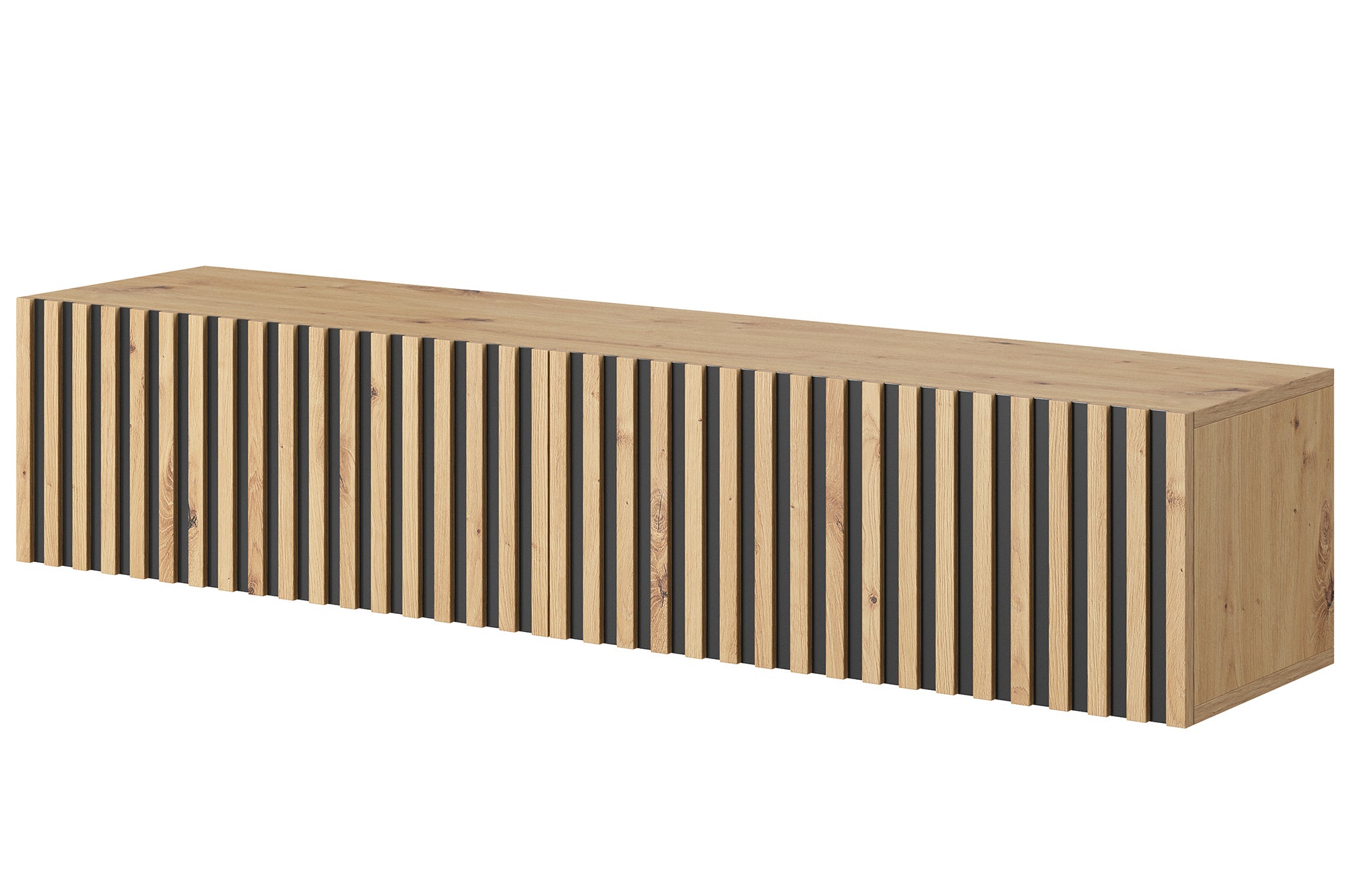 selsey-telire-tv-schrank-138-6-cm-artisan-eiche-mit-lamellenfront-schwarze-eins- image 4