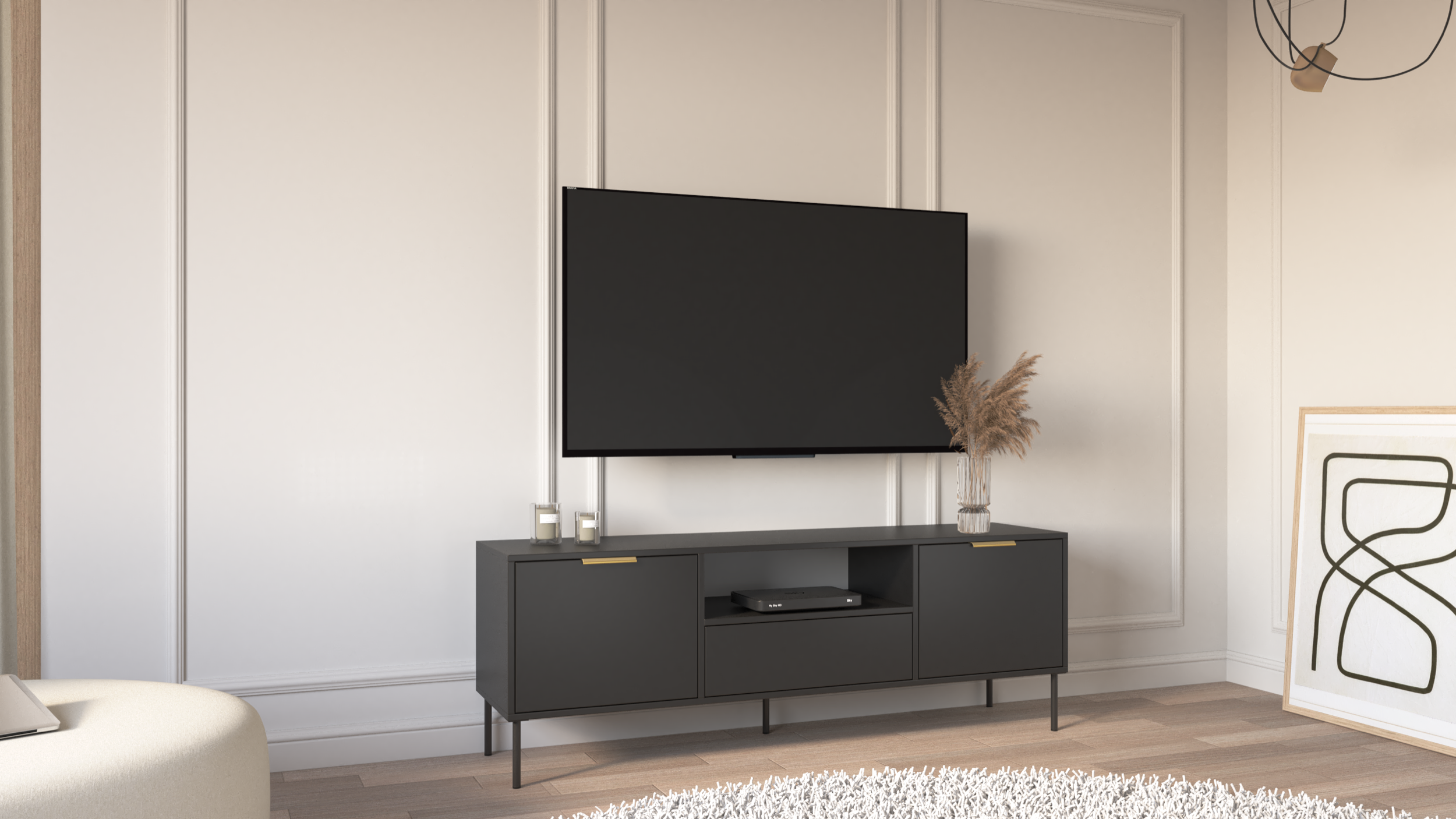 selsey-vena-tv-schrank-160-cm-zweit-rig-mit-schublade-schwarz image 4