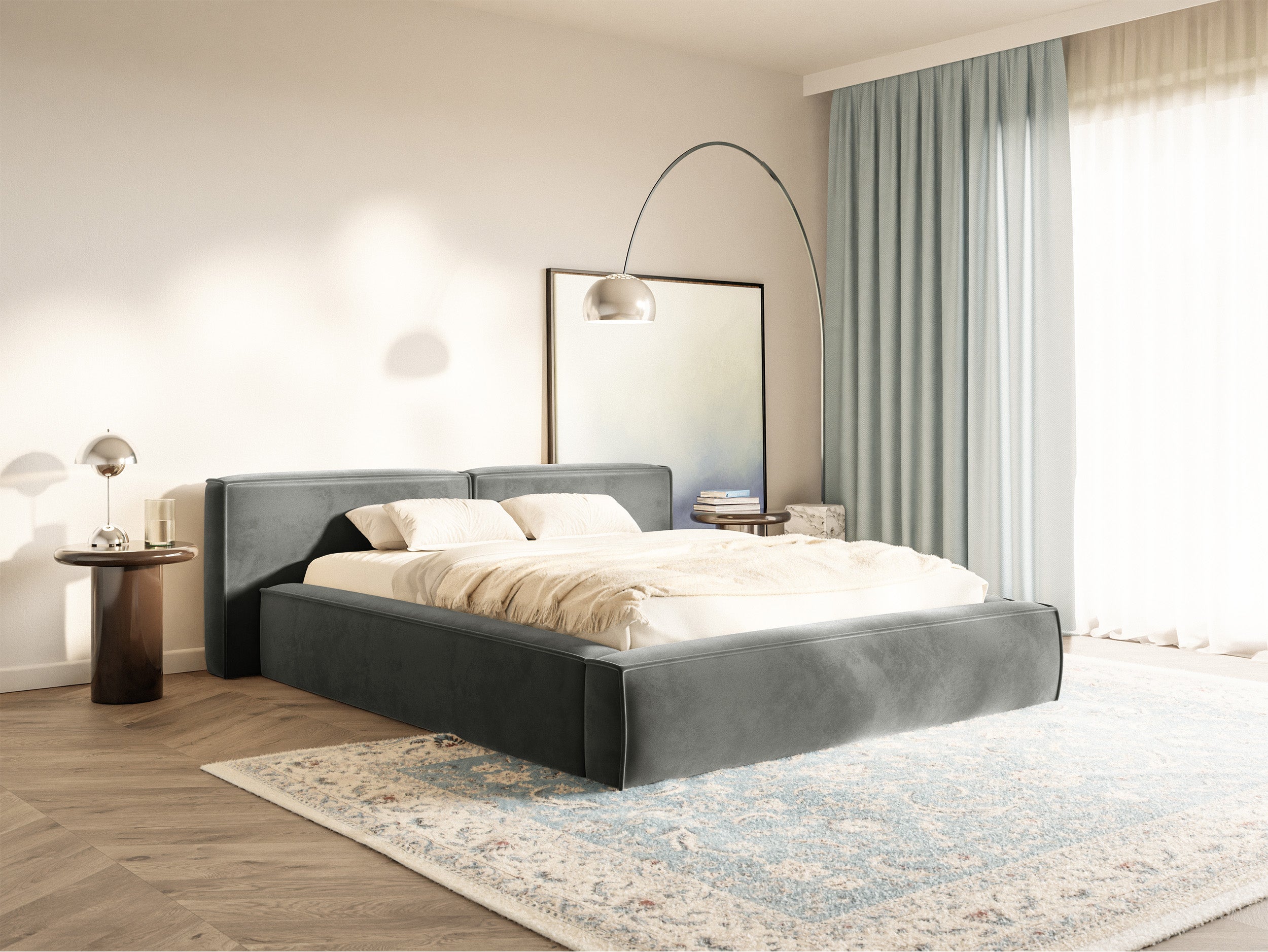 selsey-tilves-low-polsterbett-160x200-cm-grauer-samt-mit-stauraum image 2