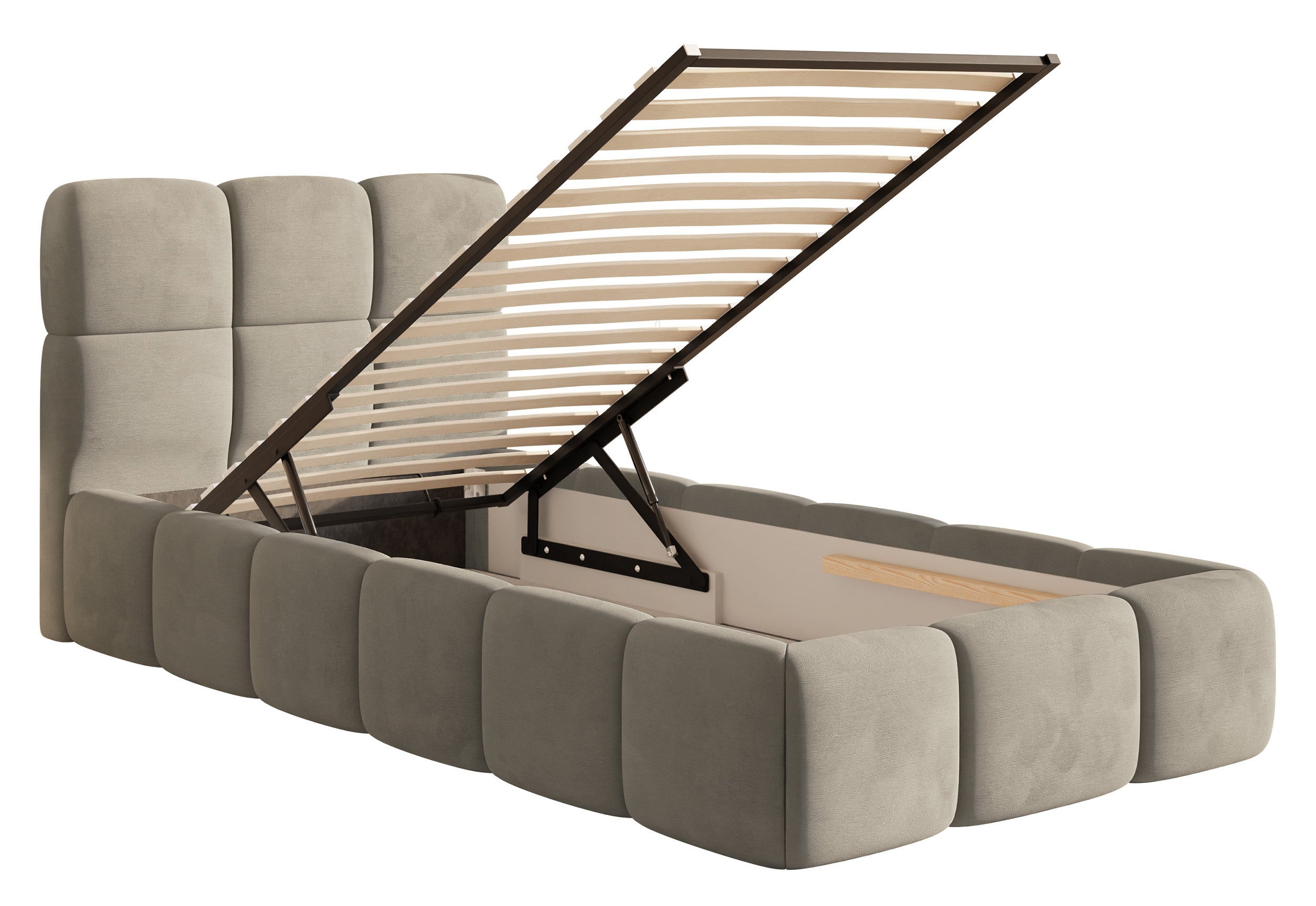 selsey-cloudy-polsterbett-90x200-cm-mit-stauraum-metallrahmen-grau-beige-velours image 3