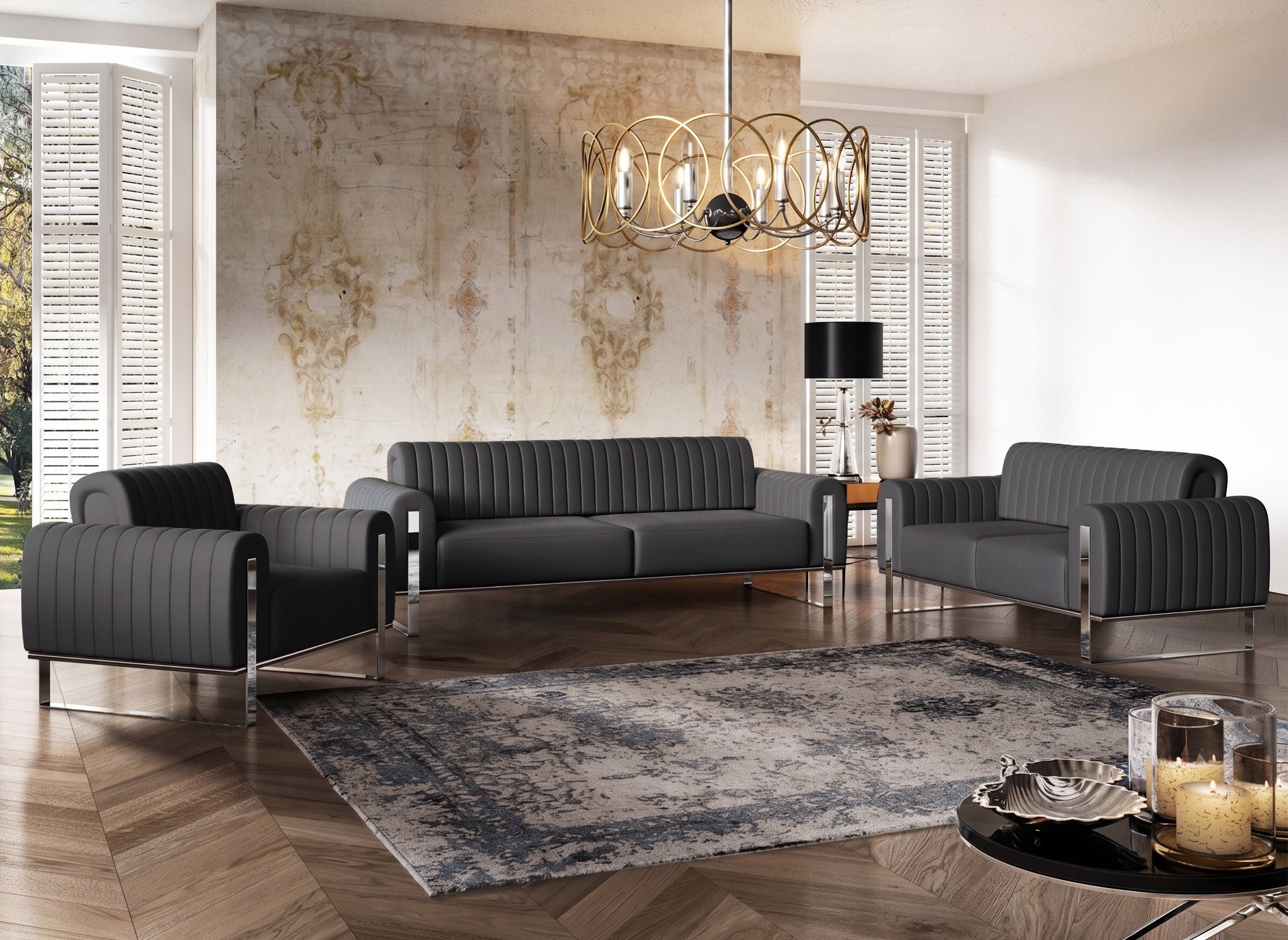 selsey-parissa-3-sitzer-sofa-dunkelgrauer-samt-mit-chrombeinen image 3