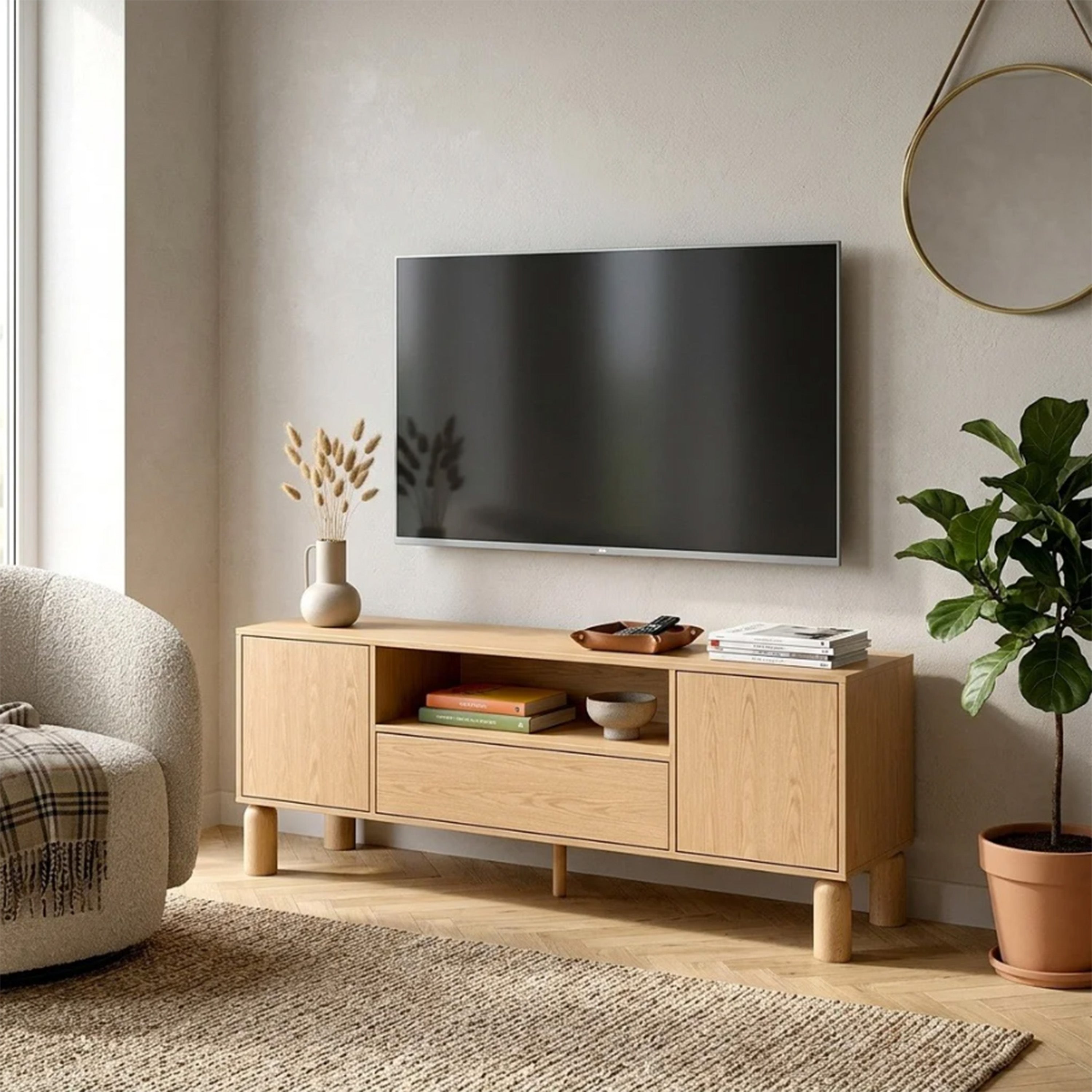 selsey-sanden-zweit-rige-tv-kommode-160-cm-mit-schublade-und-nische-eiche-bookma image 4
