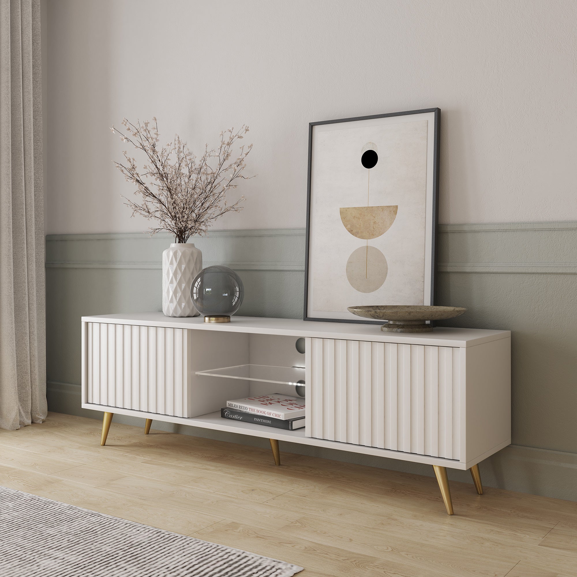 selsey-bello-tv-schrank-135-cm-wei-mit-lamellenfronten-und-goldenen-beinen image 2