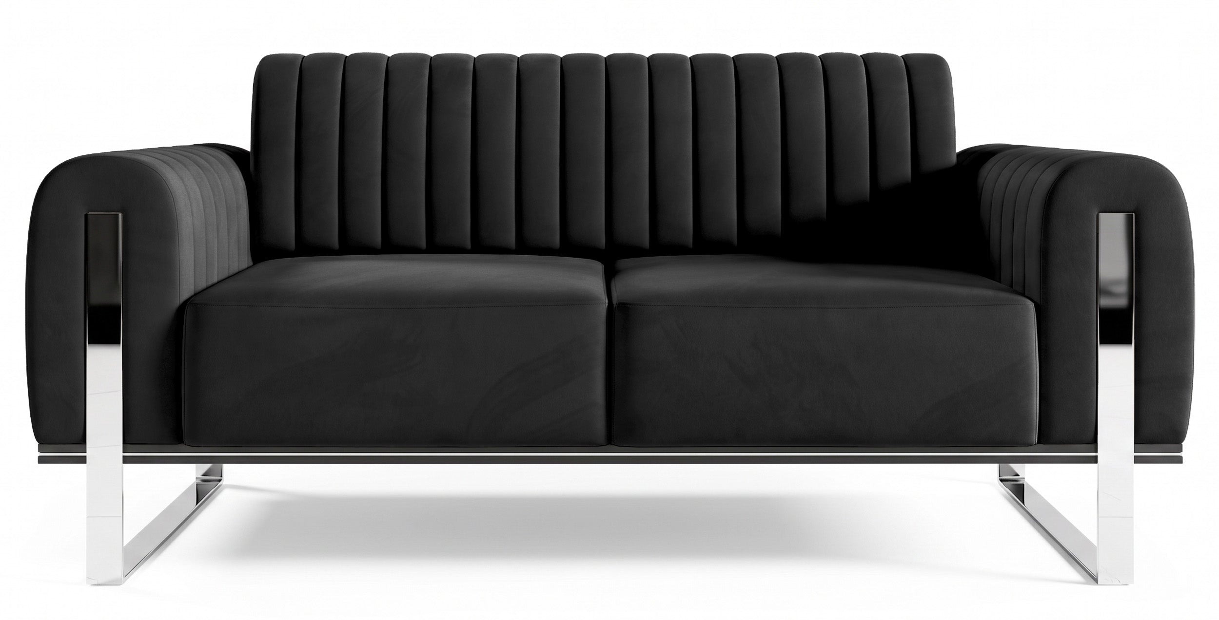 selsey-parissa-zweisitziges-sofa-schwarzer-samt-mit-chrombeinen image 1
