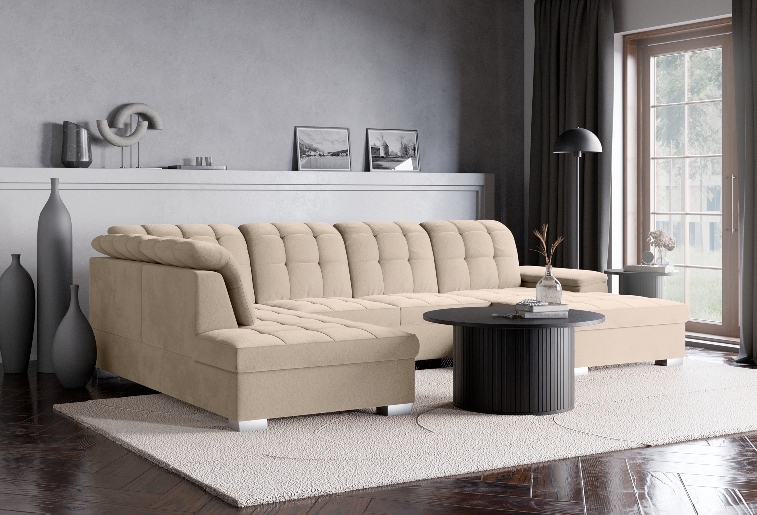 selsey-jamaal-ecksofa-mit-schlaffunktion-u-f-rmig-rechts-mit-stauraum-beige-hydr image 3