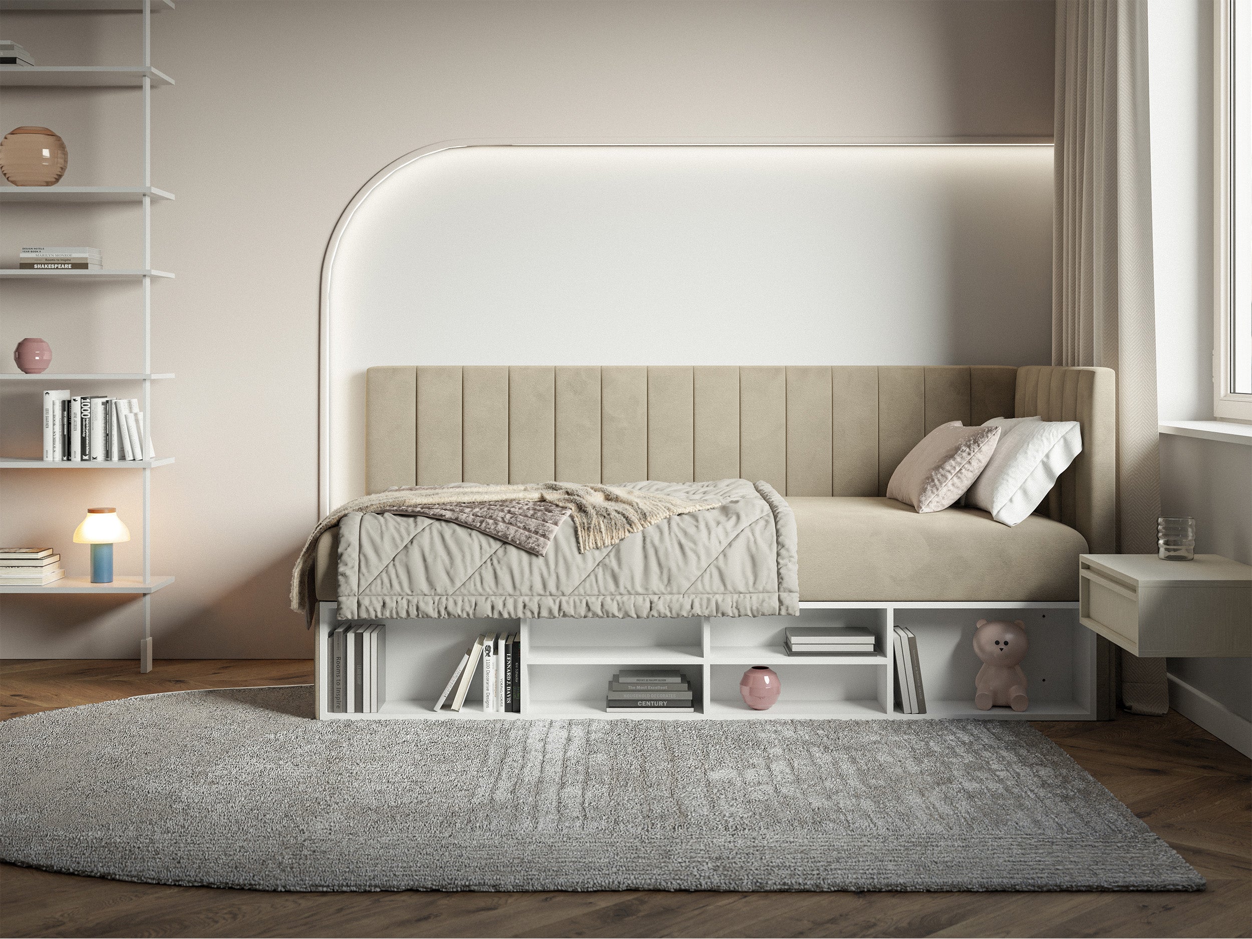selsey-ventrio-jugendbett-90x200-cm-rechtsseitig-mit-stauraum-hellgrau-beige-vel image 2