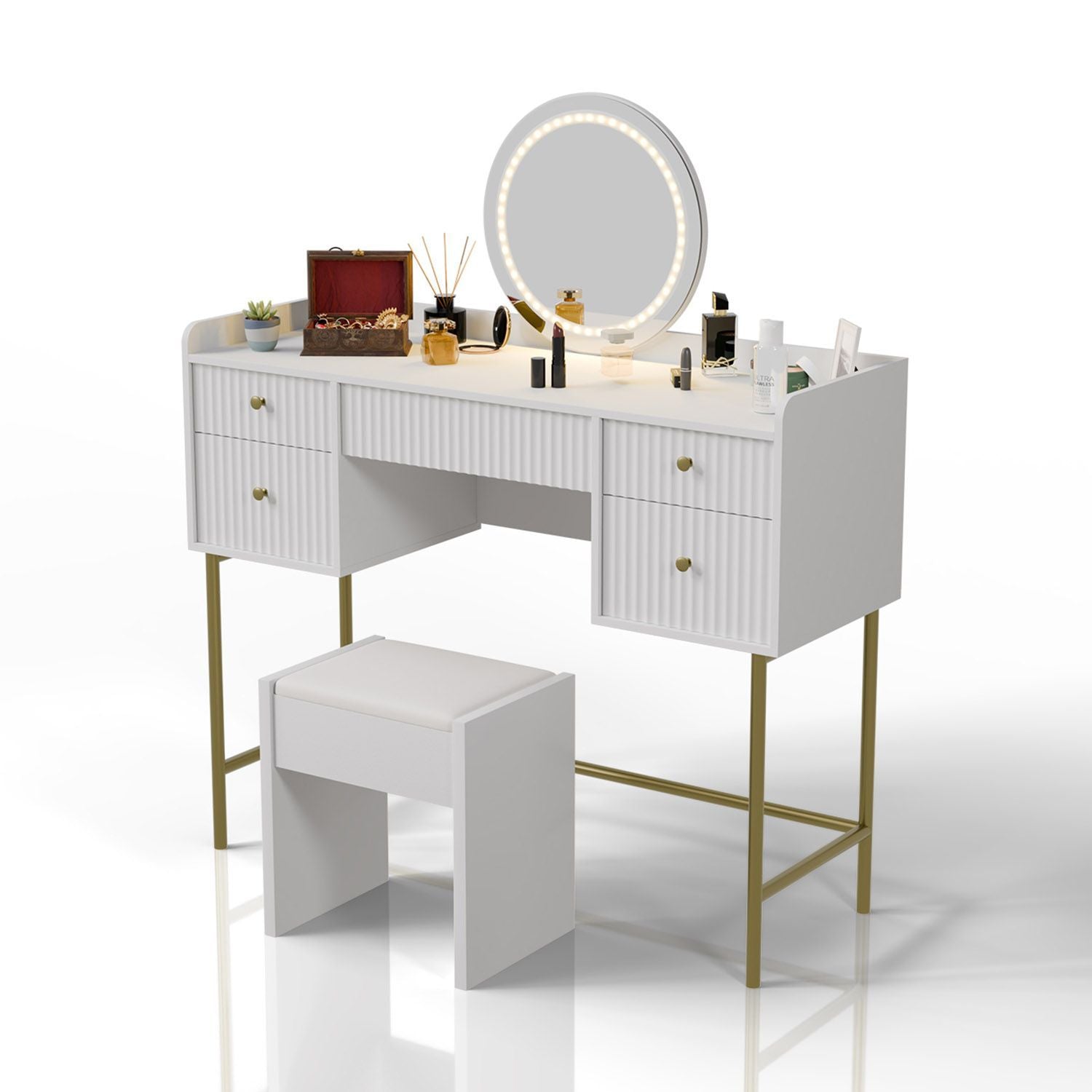 juskys-schminktisch-samira-wei-gold-kosmetiktisch-mit-touch-led-spiegel-und-5-sc image 8