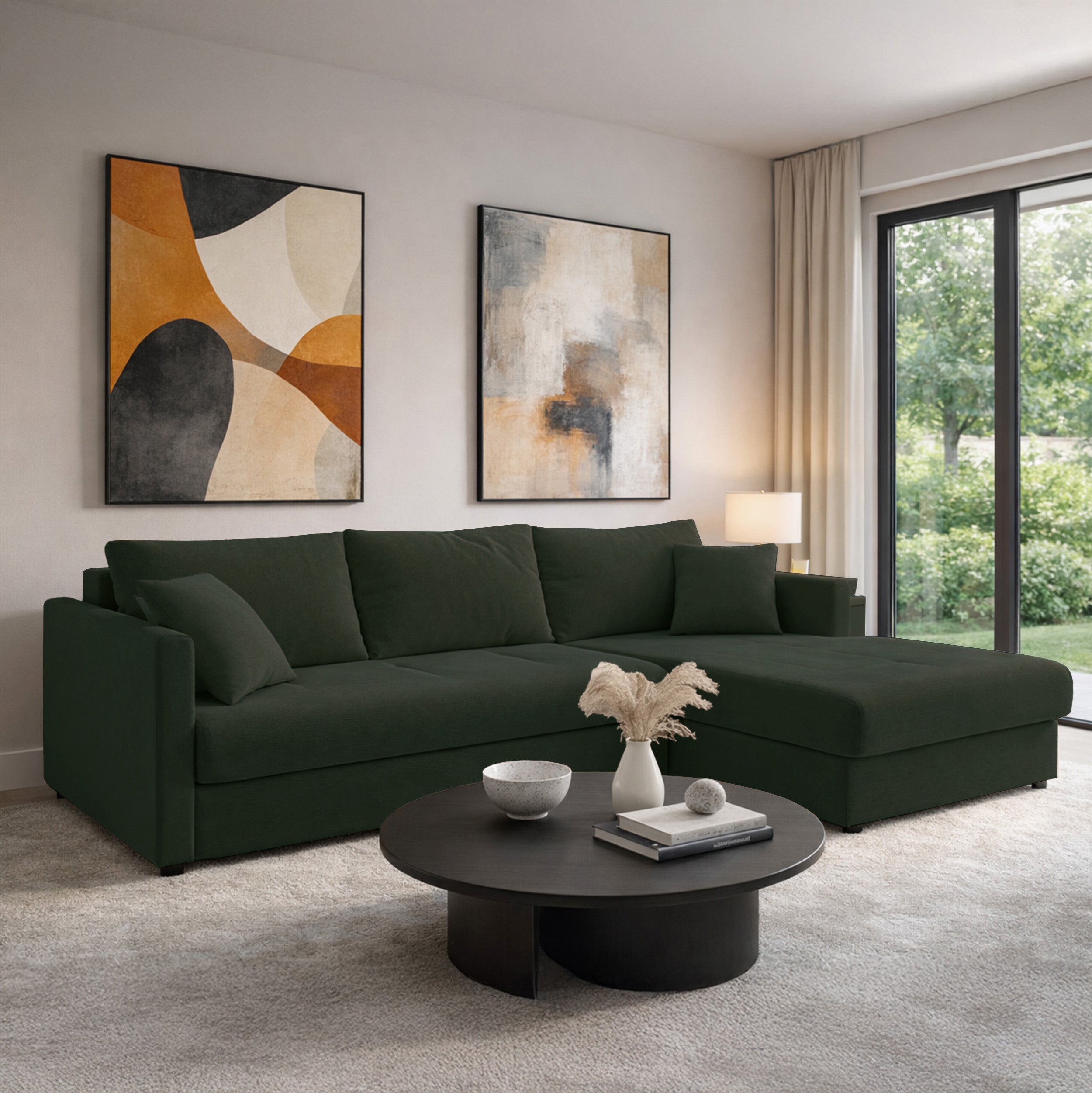 selsey-lorro-eckcouch-l-form-universell-mit-schlaffunktion-dunkelgr-ner-chenille image 2
