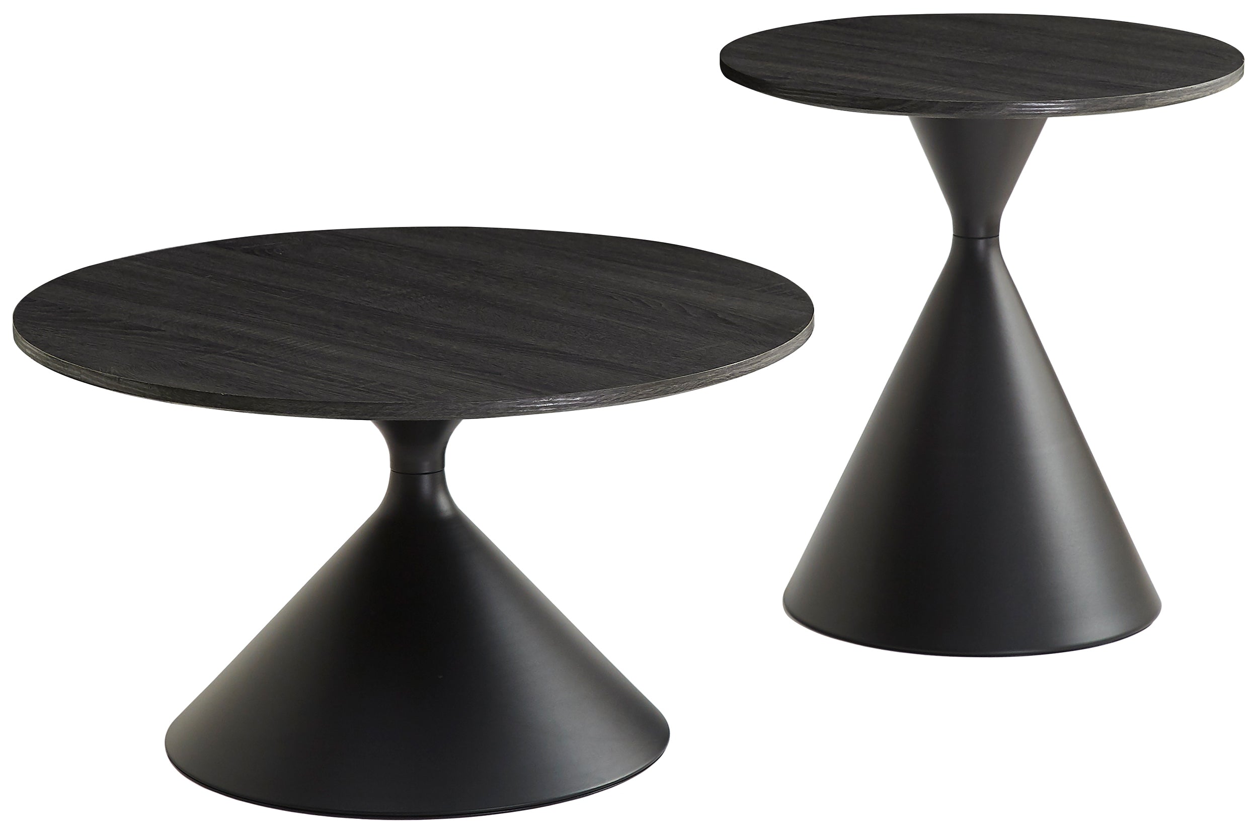 selsey-adrize-kaffeetisch-set-rund-50-und-70-cm-schwarzes-furnier-mit-metallgest image 1