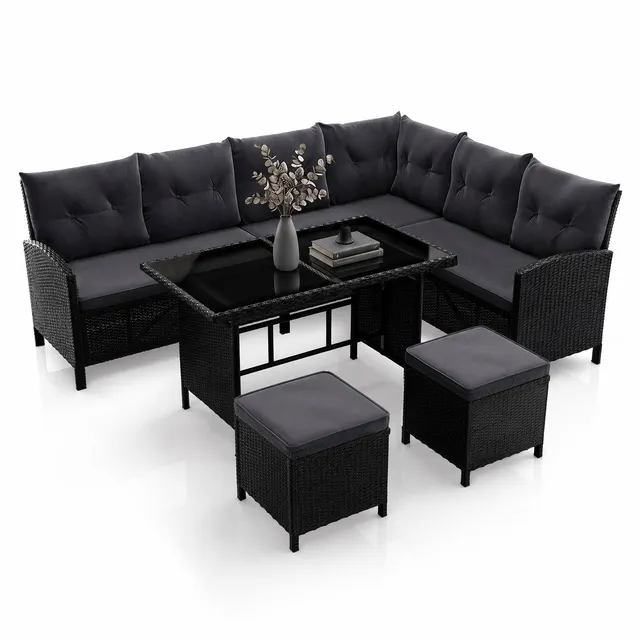 juskys-rattan-lounge-manacor-polyrattan-lounge-set-mit-sofa-tisch-2-hocker-schwa image 1