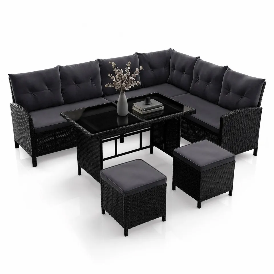 juskys-rattan-lounge-manacor-polyrattan-lounge-set-mit-sofa-tisch-2-hocker-schwa image 1