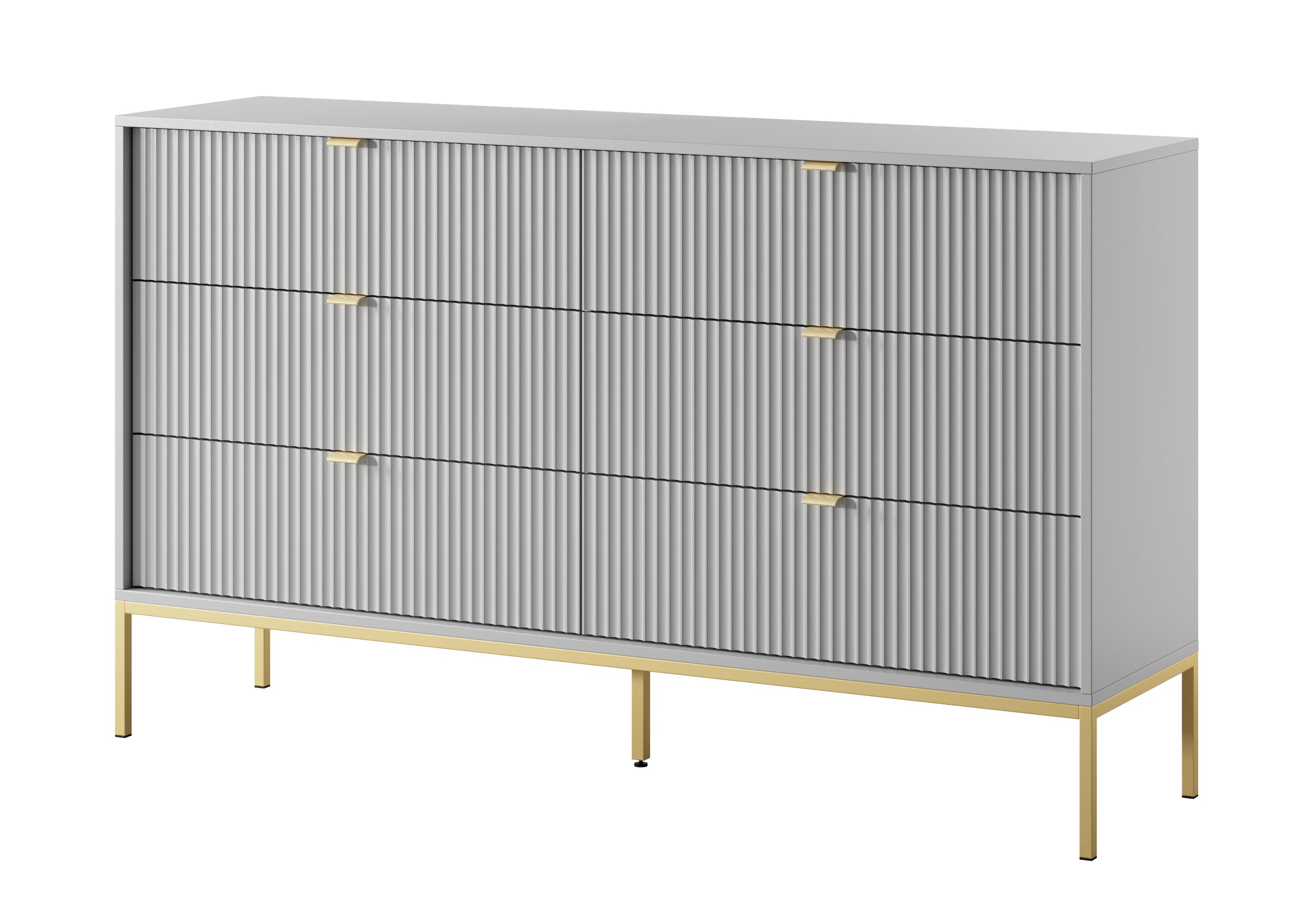 selsey-vellore-kommode-mit-6-schubladen-154-cm-grau-mit-rillenfronten-und-golden image 1