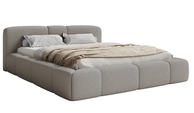 selsey-bowia-gepolstertes-bett-160x200-cm-mit-rollrost-hellgrauer-boucl image 1