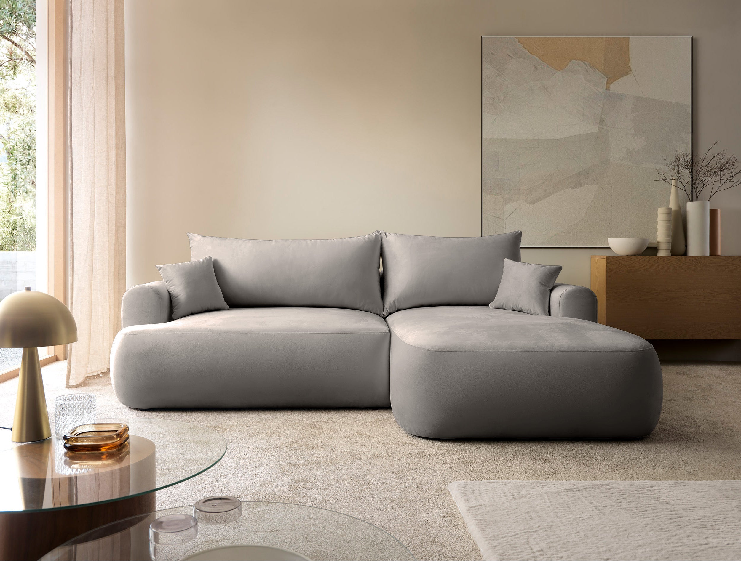 selsey-ovo-ecksofa-l-form-rechts-mit-schlaffunktion-und-stauraum-hellgrau-samt-p image 2