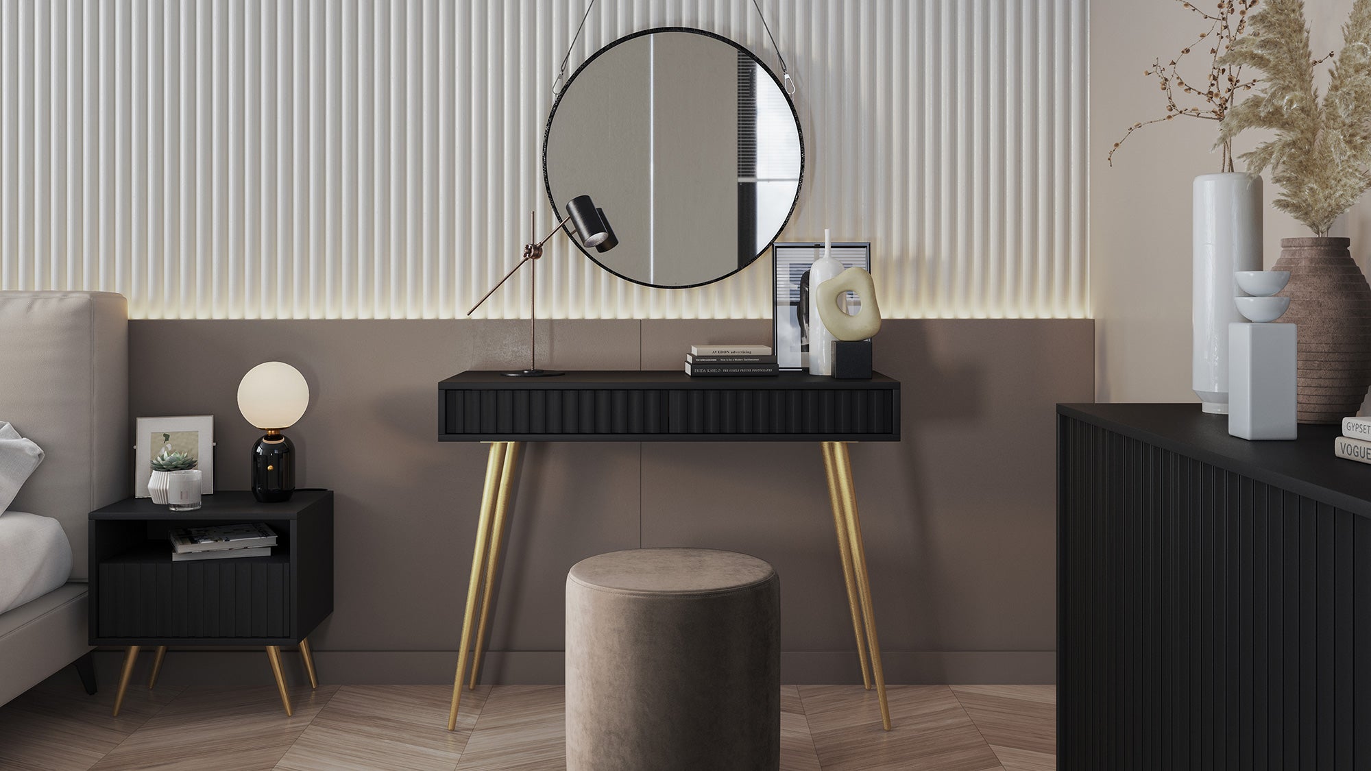 selsey-bello-schminktisch-104-cm-schwarz-mit-goldenen-beinen image 2