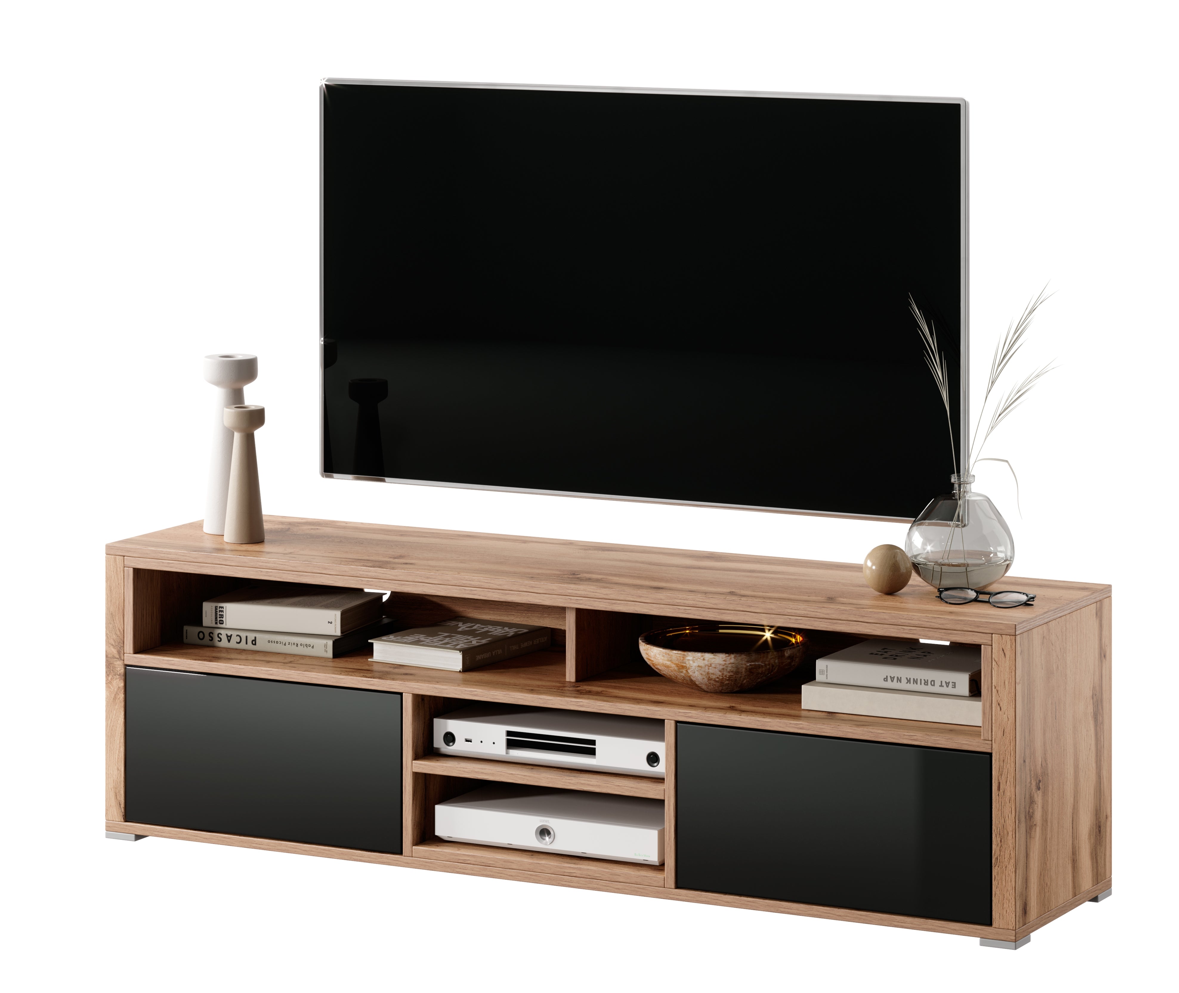selsey-laksa-tv-schrank-mit-beleuchtung-wotan-eiche-schwarz-hochglanz image 5