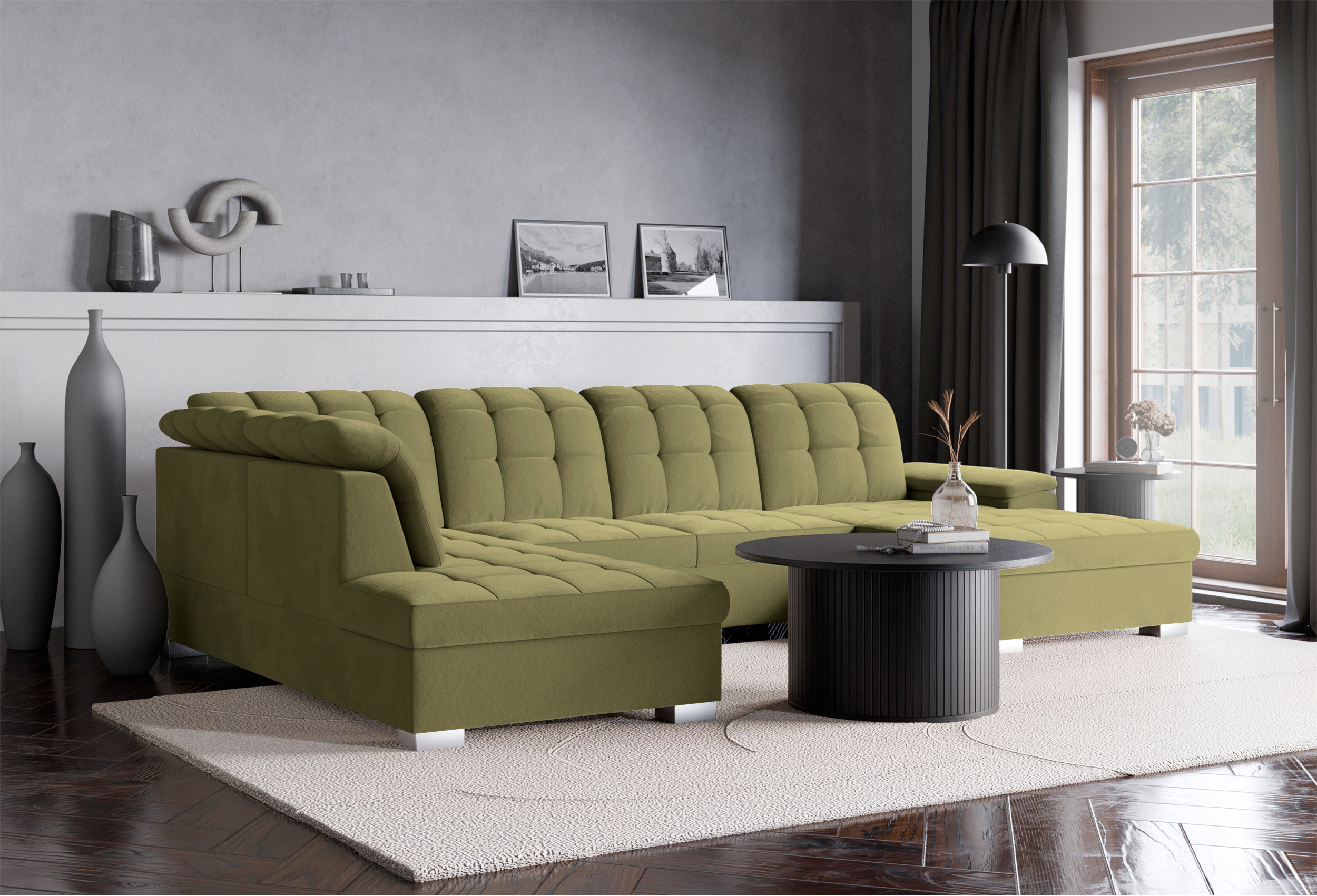 selsey-jamaal-ecksofa-u-f-rmig-rechts-mit-schlaffunktion-und-stauraum-olivgr-ner image 3