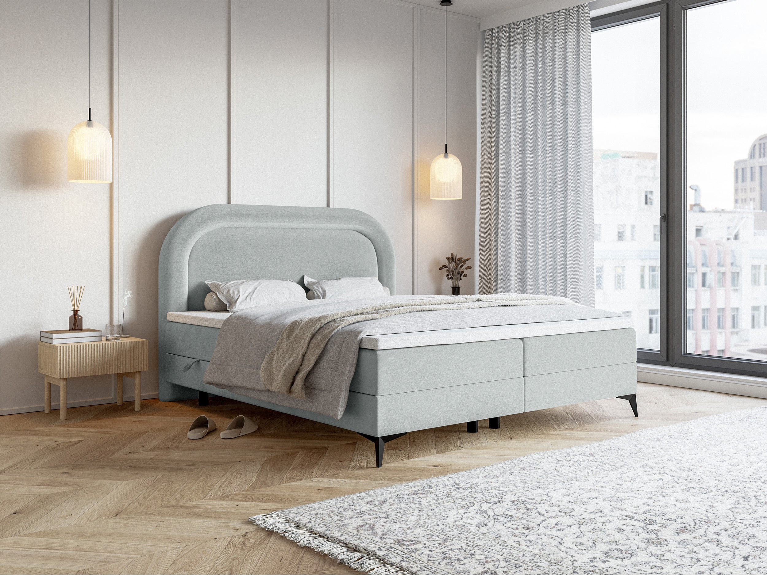 selsey-kontinentalbett-loreo-160x200-cm-mit-topper-und-stauraum-tauben-velours-w image 2