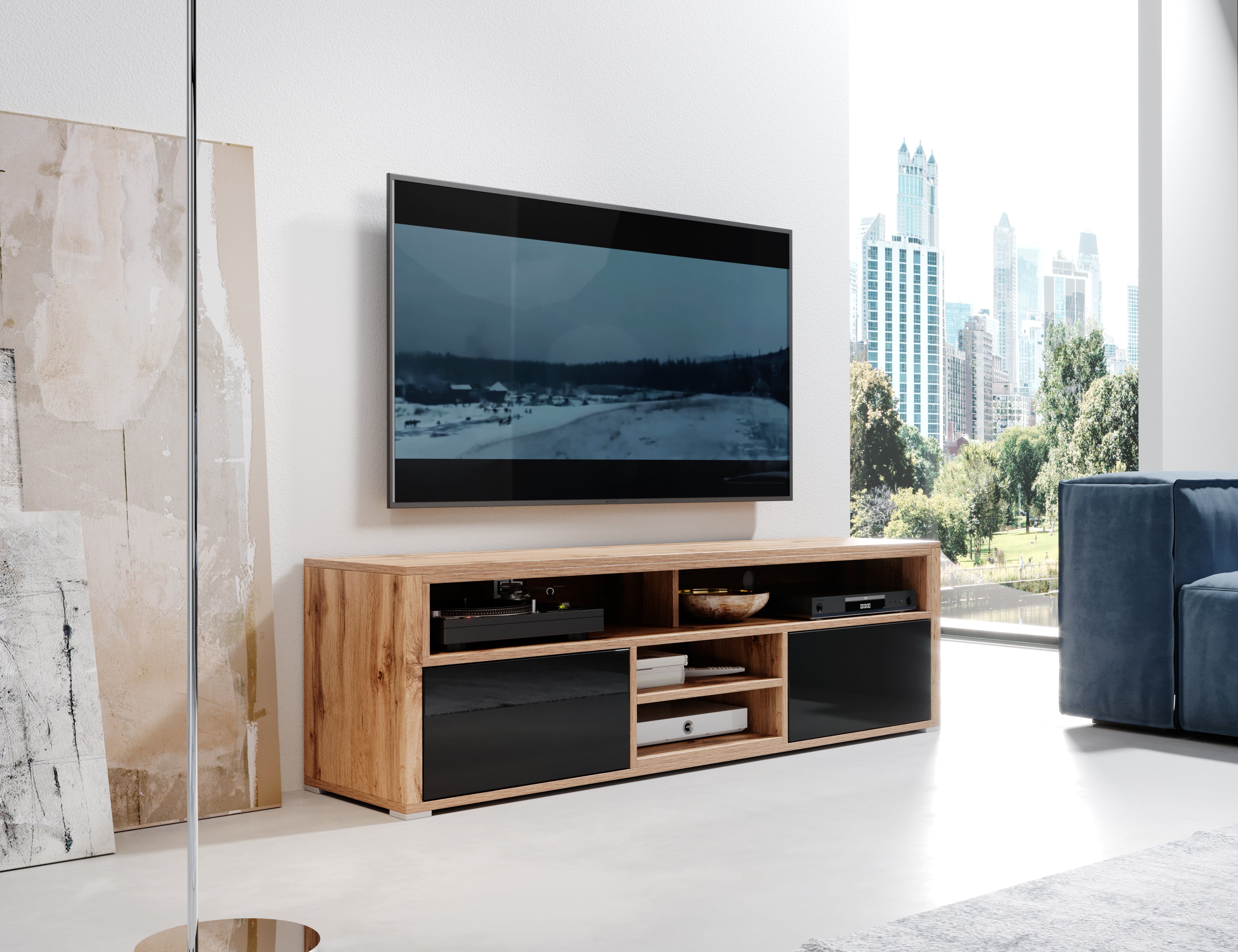 selsey-laksa-tv-schrank-mit-beleuchtung-wotan-eiche-schwarz-hochglanz image 7