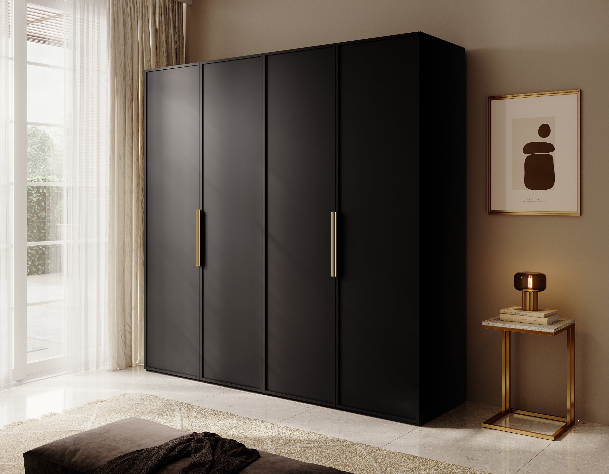 selsey-frame-viertr-riger-kleiderschrank-200-cm-schwarz-mit-kleiderstange-regale image 2