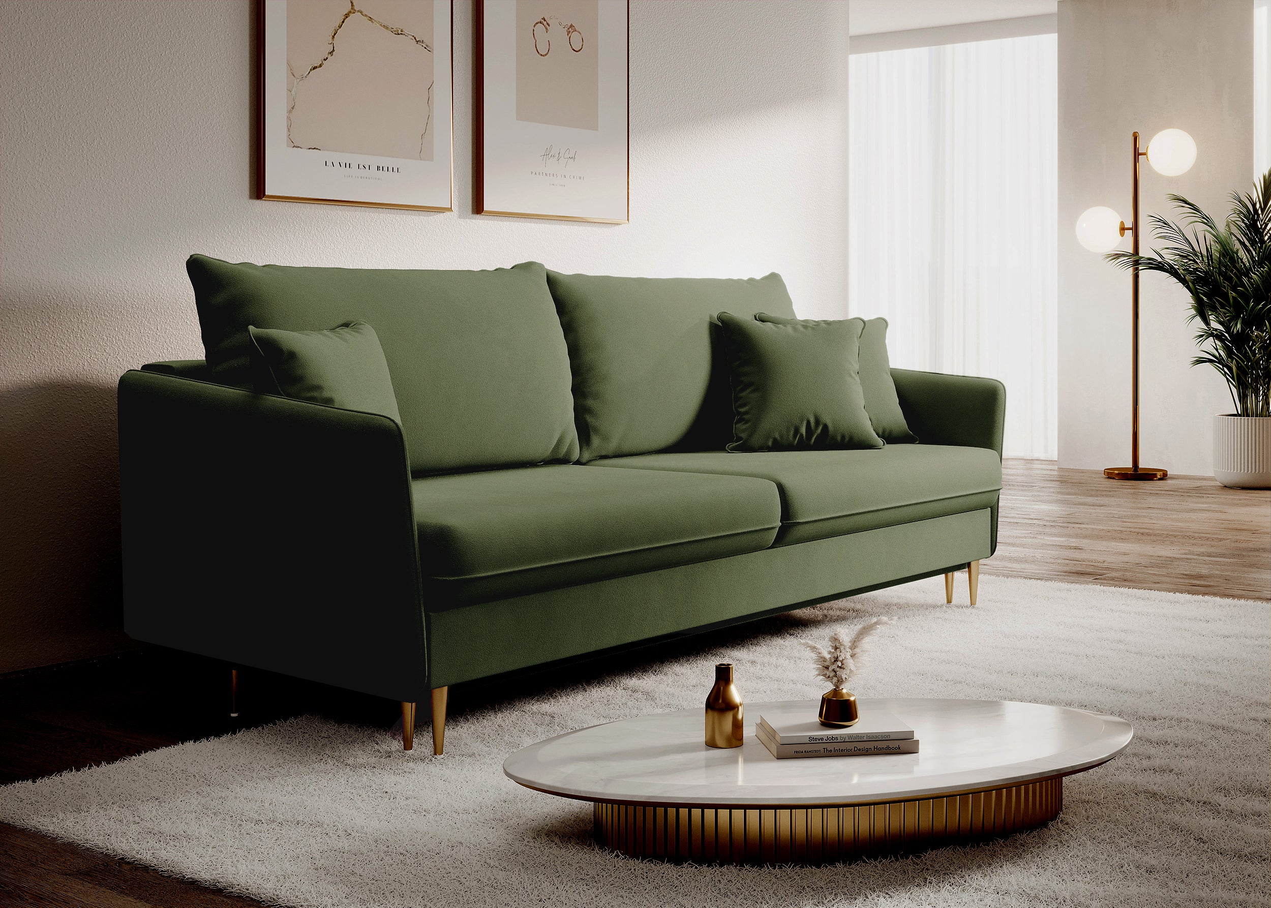 selsey-volio-3-sitzer-schlafsofa-salbeigr-n-samt-wasserabweisend-goldene-beine image 2