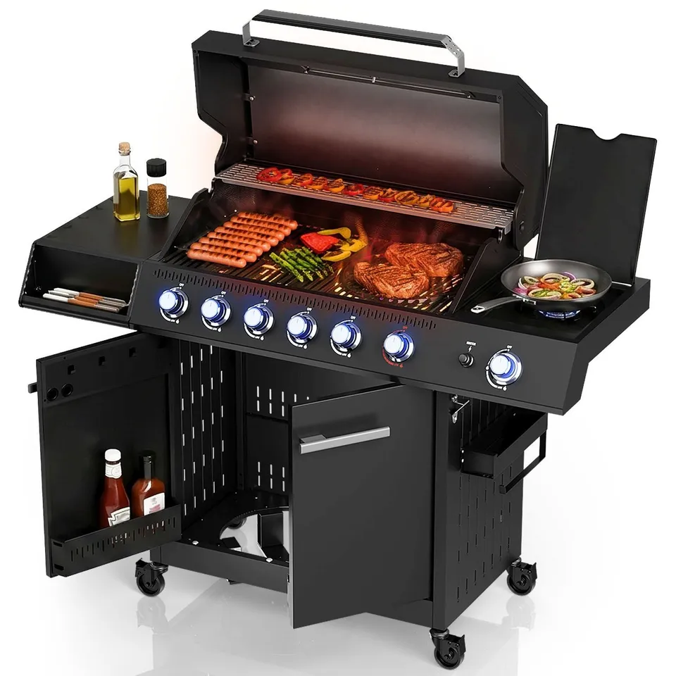 juskys-bbq-gasgrill-tennessee-6-1-brenner-mit-gusseisenrost-und-sichtfenster image 1