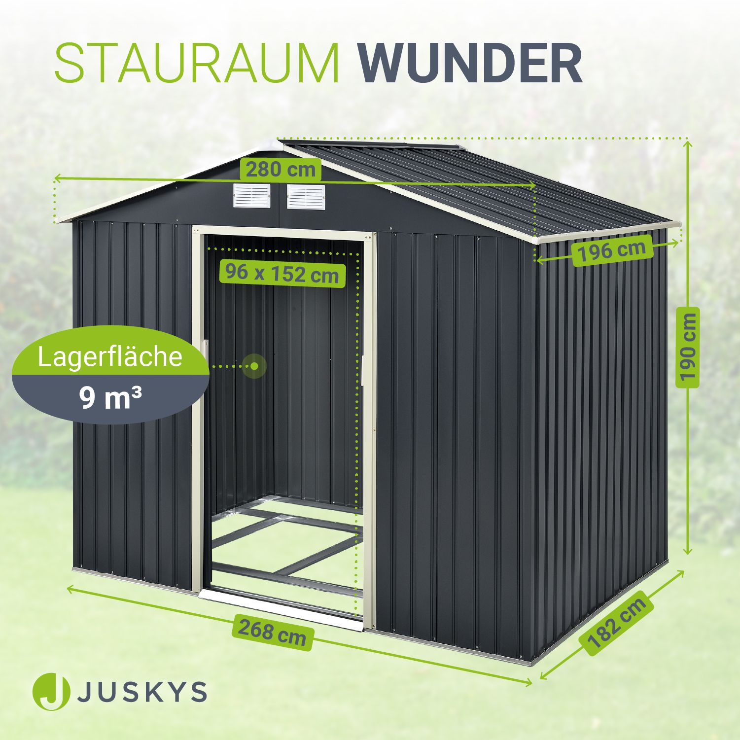juskys-ger-tehaus-metall-gr-e-m-mit-pultdach-ger-teschuppen-dunkelgr-n-doppelsch image 3