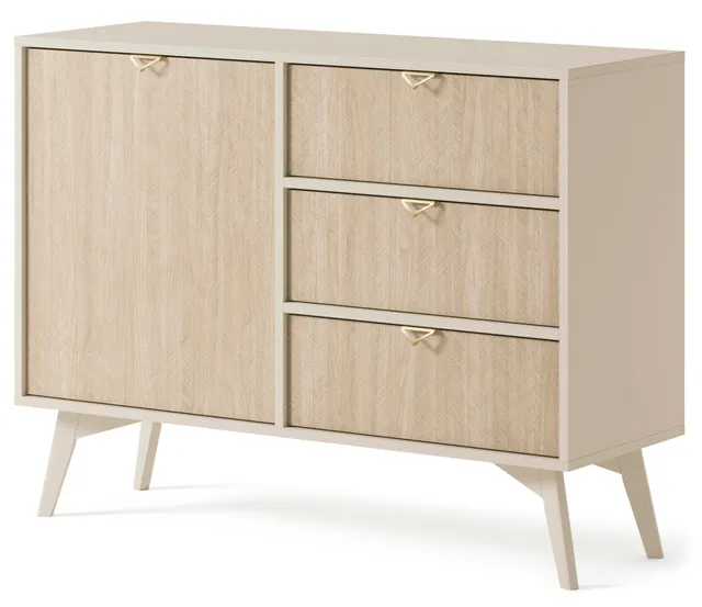selsey-favoria-kommode-106-cm-beige-mit-t-r-und-schubladen-fischgr-t-goldene-gri image 1