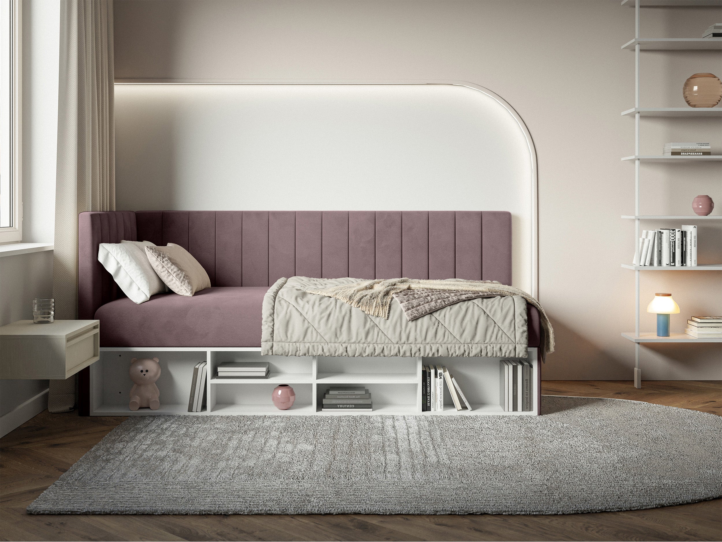 selsey-ventrio-jugendbett-90x200-cm-linksseitig-mit-stauraum-und-regalen-violett image 2