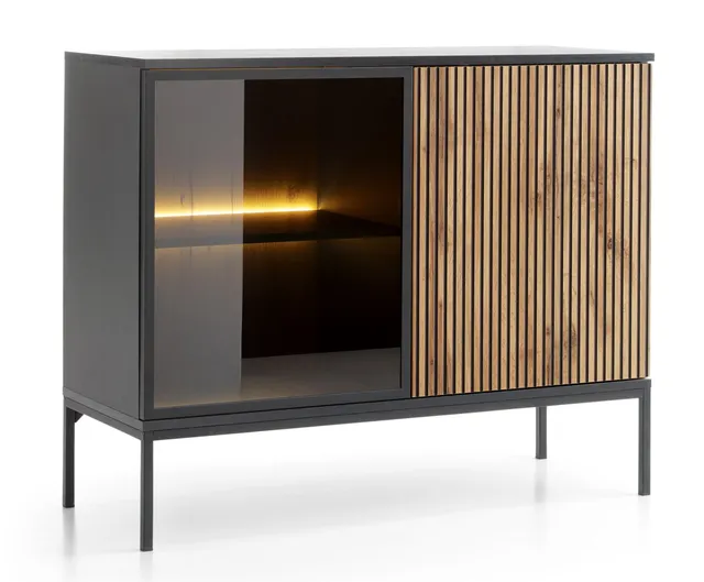 selsey-tosena-kommode-mit-2-t-ren-und-led-beleuchtung-104-cm-schwarz-wotan-eiche image 1