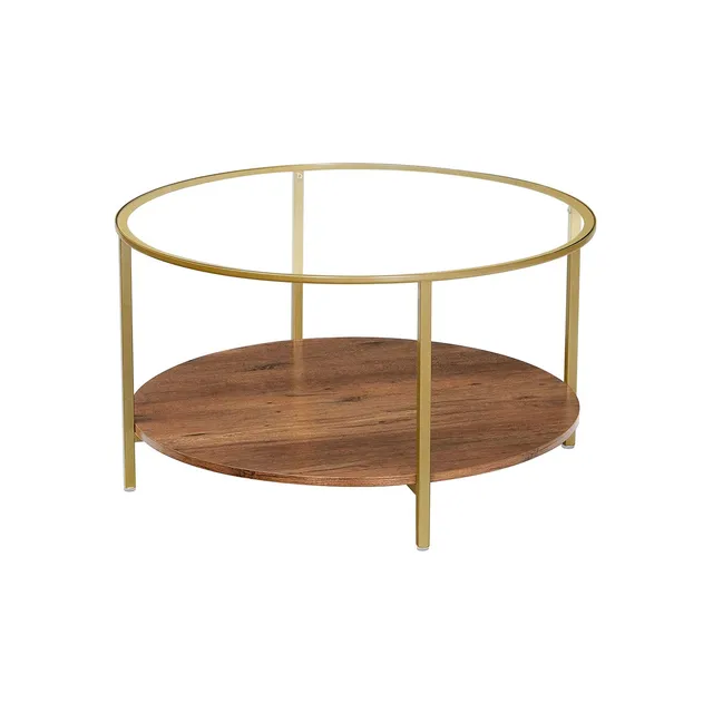 vasagle-runder-wohnzimmertisch-hartglas-80-x-80-x-45-5-cm-couchtisch-2-ebenen-ha image 1